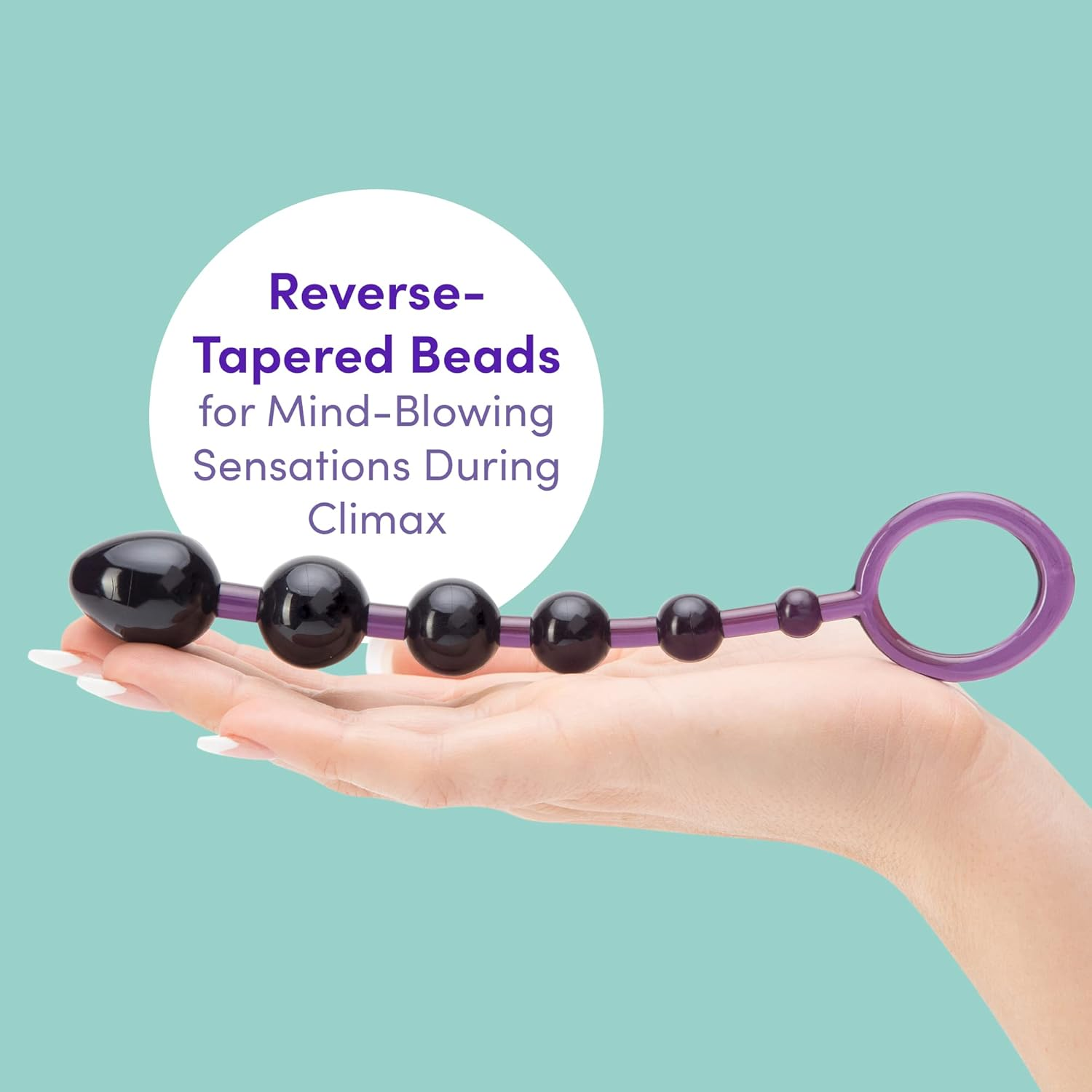 Lovehoney Purple Anal Beads with Ergonomic Finger Loop - Reverse Tapered and Flexible PVC - 6.5 Inch image number 6