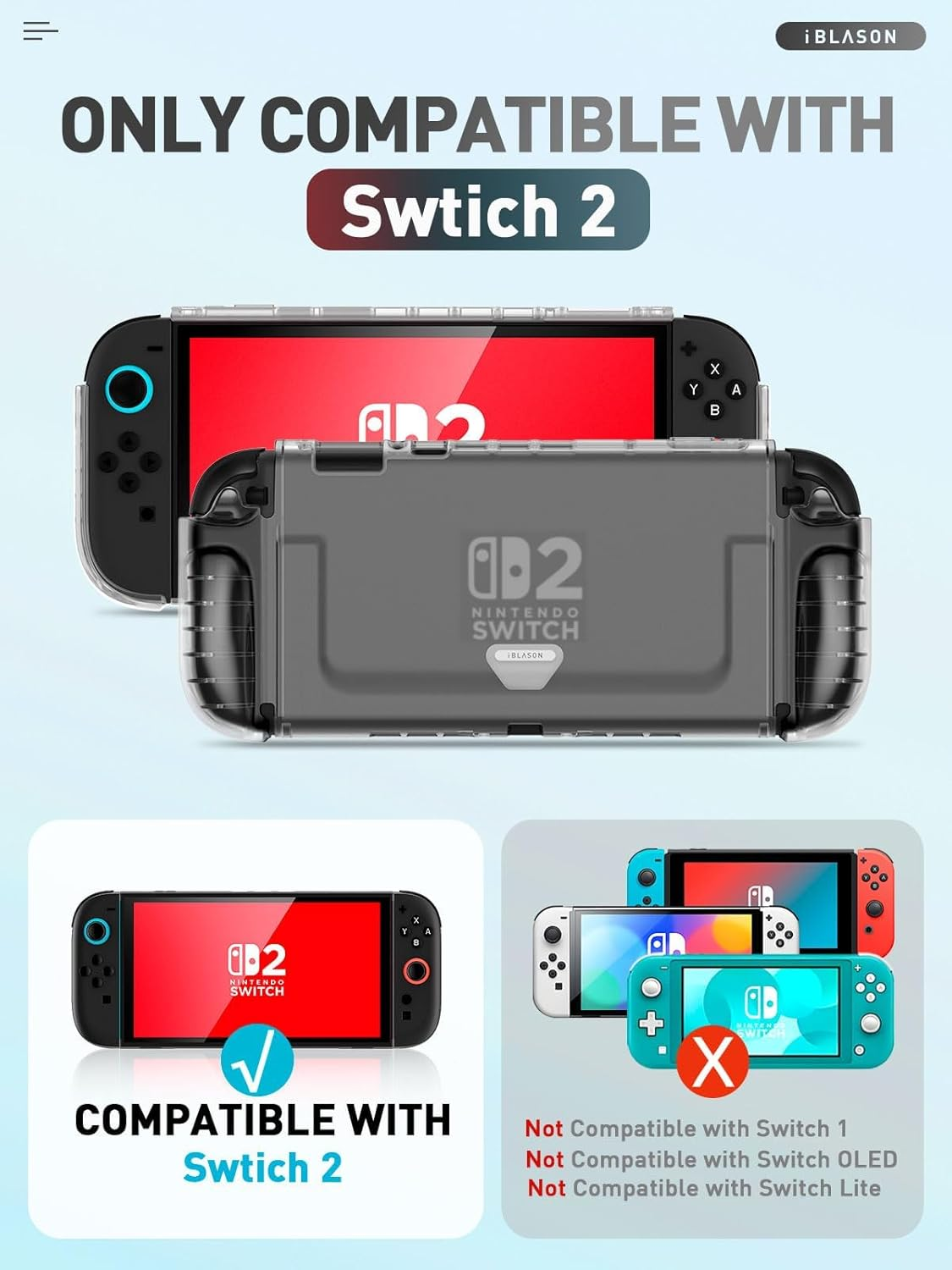 I-Blason for Nintendo Switch 2 Case 2025, Durable Slim Matte Clear Anti-Fingerprint Protective Hard Case with Dockable Comfortable TPU Grip Compatible with Joycon Controller & Docking Station (Frost) image number 2