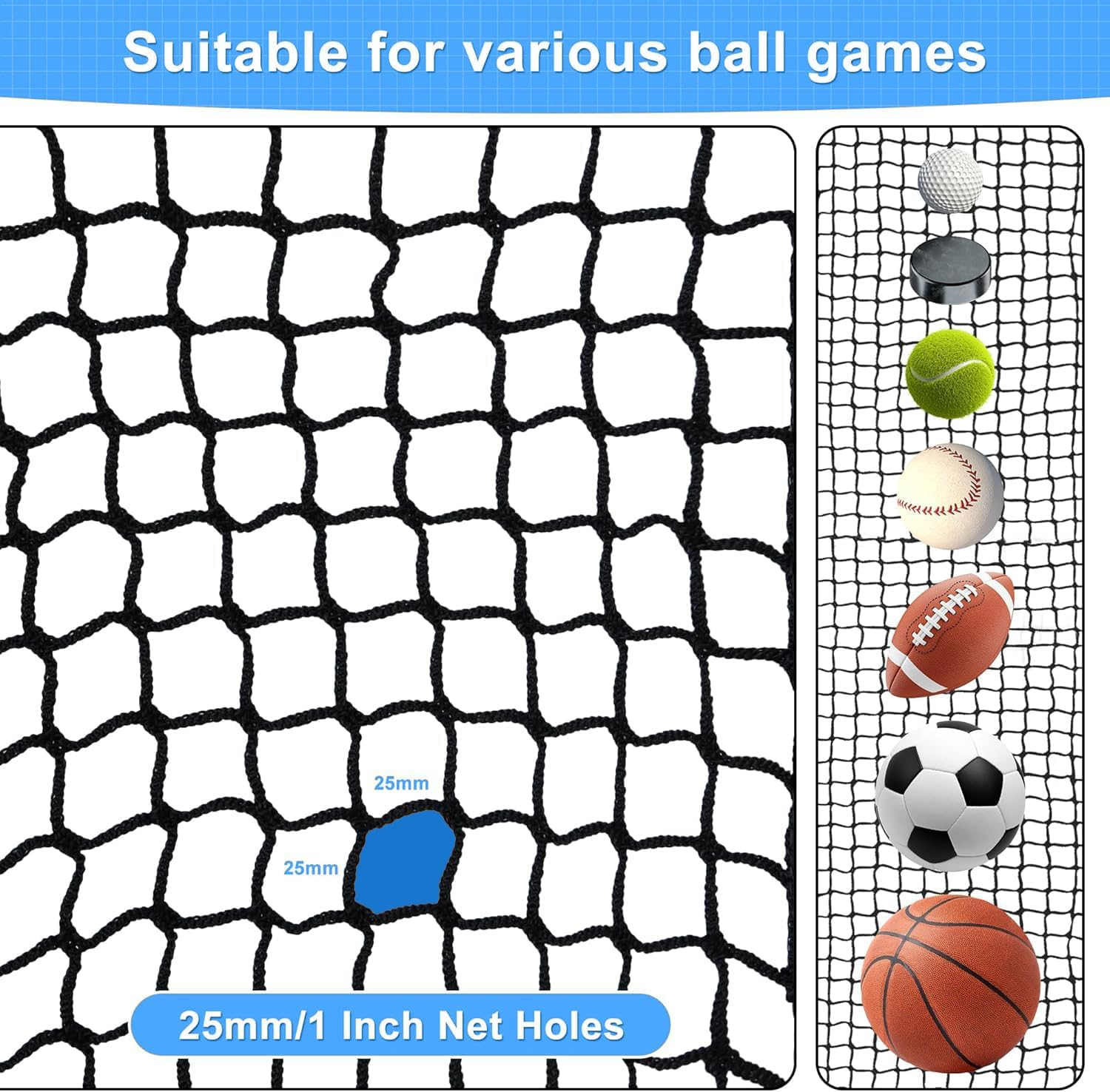 Golf Hitting Net, Heavy Duty Ball Practice Net, Multi-Sport Practice Barrier for Golf, Baseball, Hockey & Chipping - Durable DIY Ball Netting