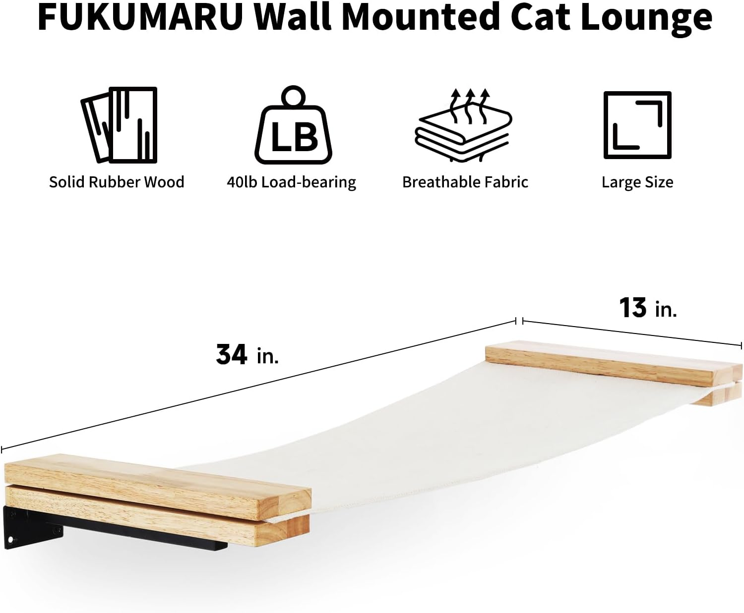 FUKUMARU Wall Furniture, 36 &times; 13 Inch Cat Hammock for DIY Shelves and Wall, for Most Kitten, Medium and Large Cats image number 2