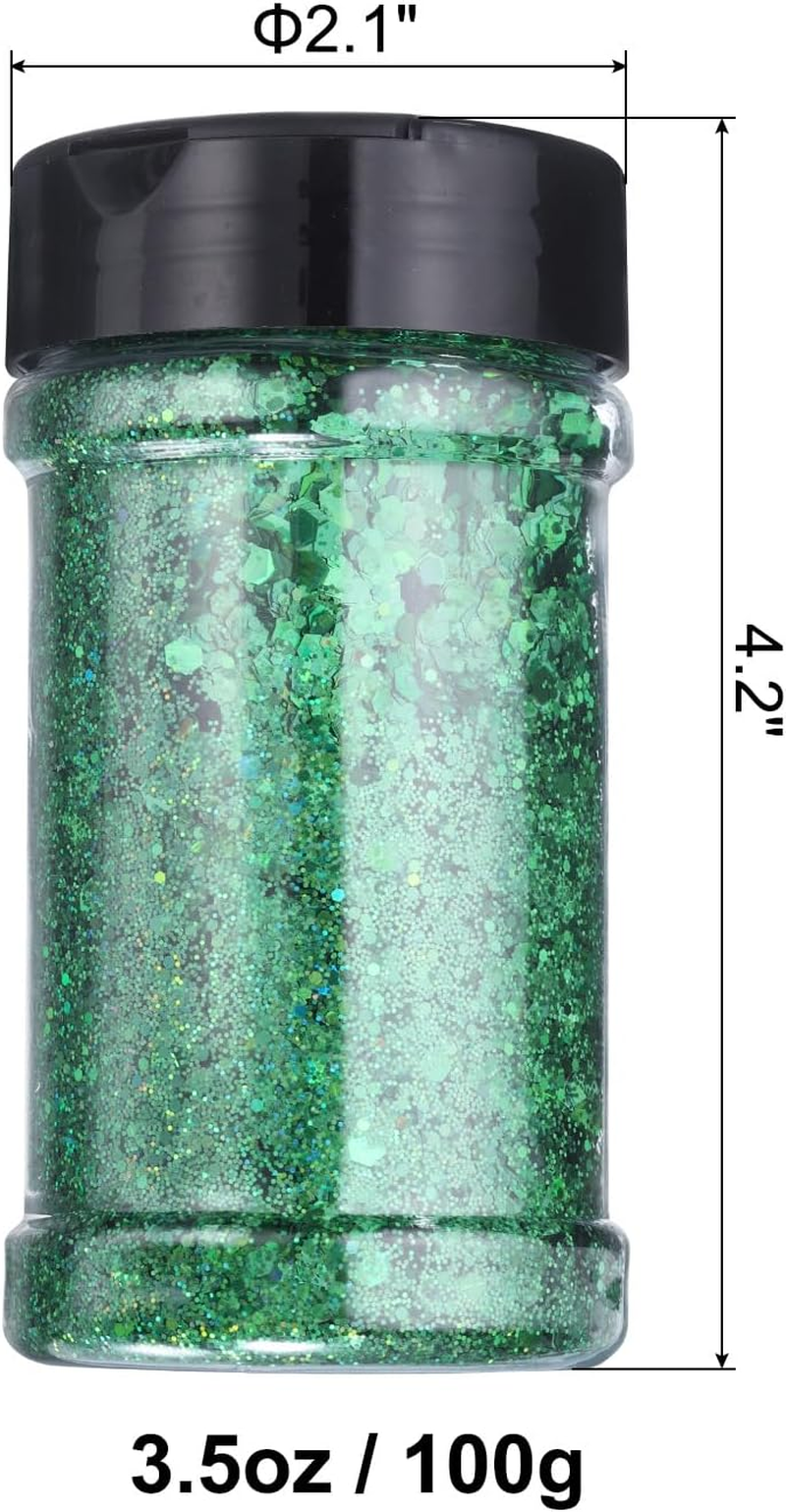 Uxcell Holographic Chunky Glitters 3.5Oz/100G Laser Green Holographic Glitters Powder Mixed Chunky & Fine Flakes Iridescent Sequins for Nail, Hair image number 5