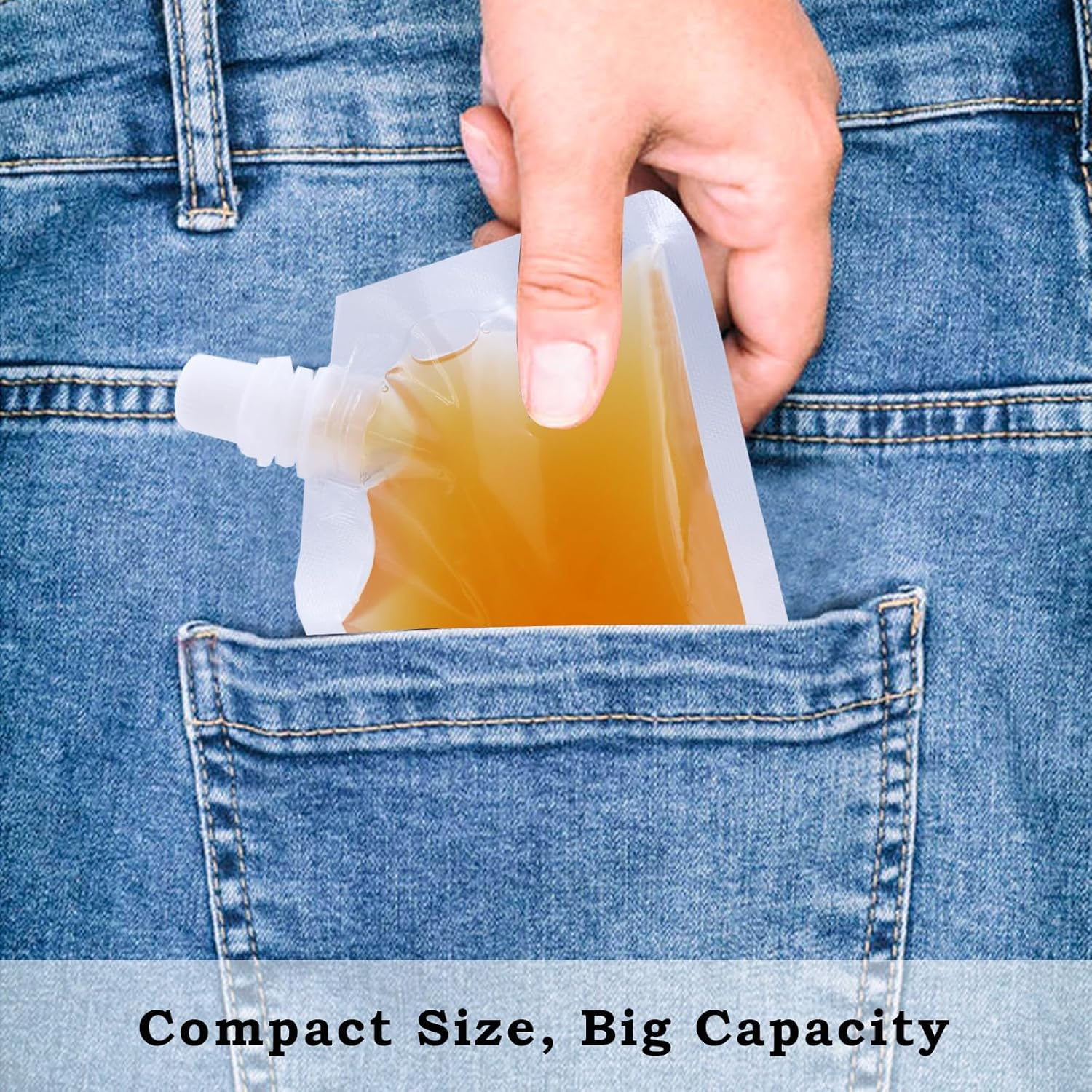 20Pack Clear Drink Pouches 420Ml with Caps and Funnel for Festivals,Leak Proof Alcohol Juice Liquid Pouches Bags, Beverage Bags, Plastic Hip Flask for Parties, Picnic, Travel, Sports image number 5