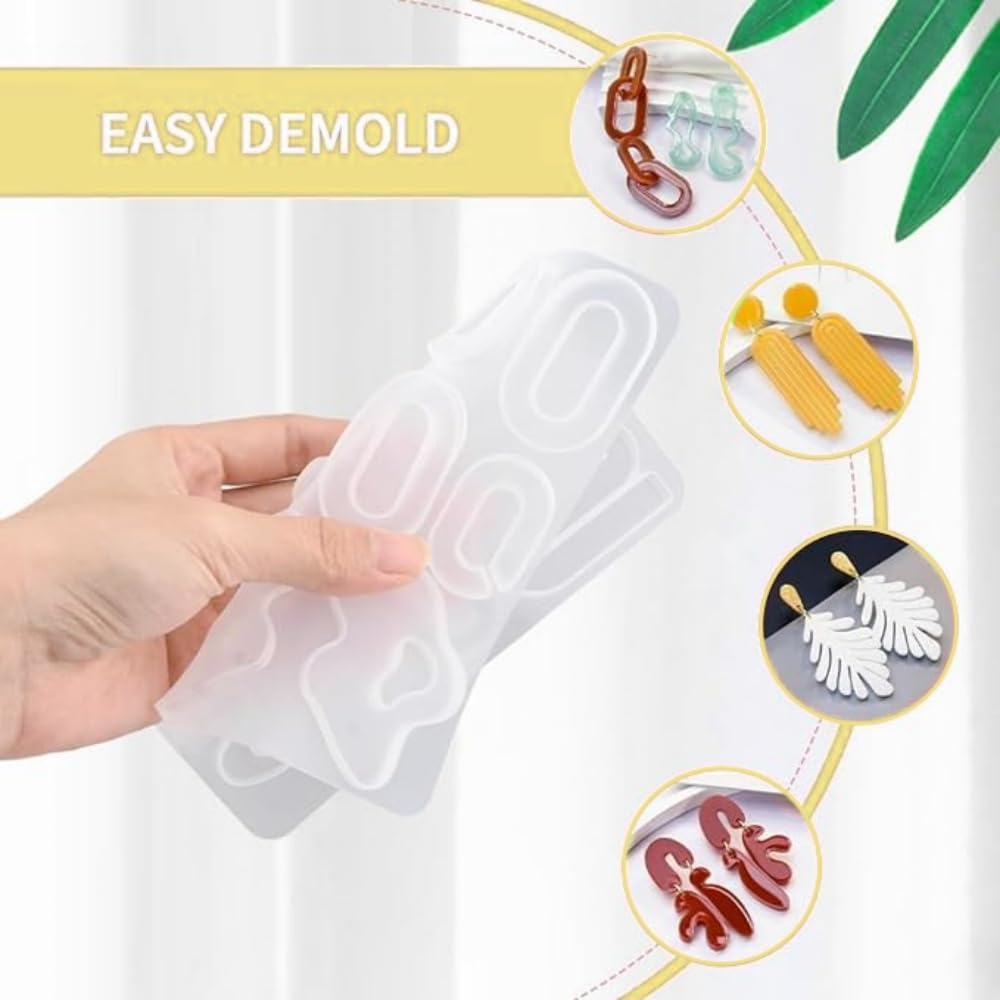 Resin Earring Molds Set, 6 Pieces, Silicone Jewelry Making Kit with Holes for Earrings, Necklace, Pendant image number 4