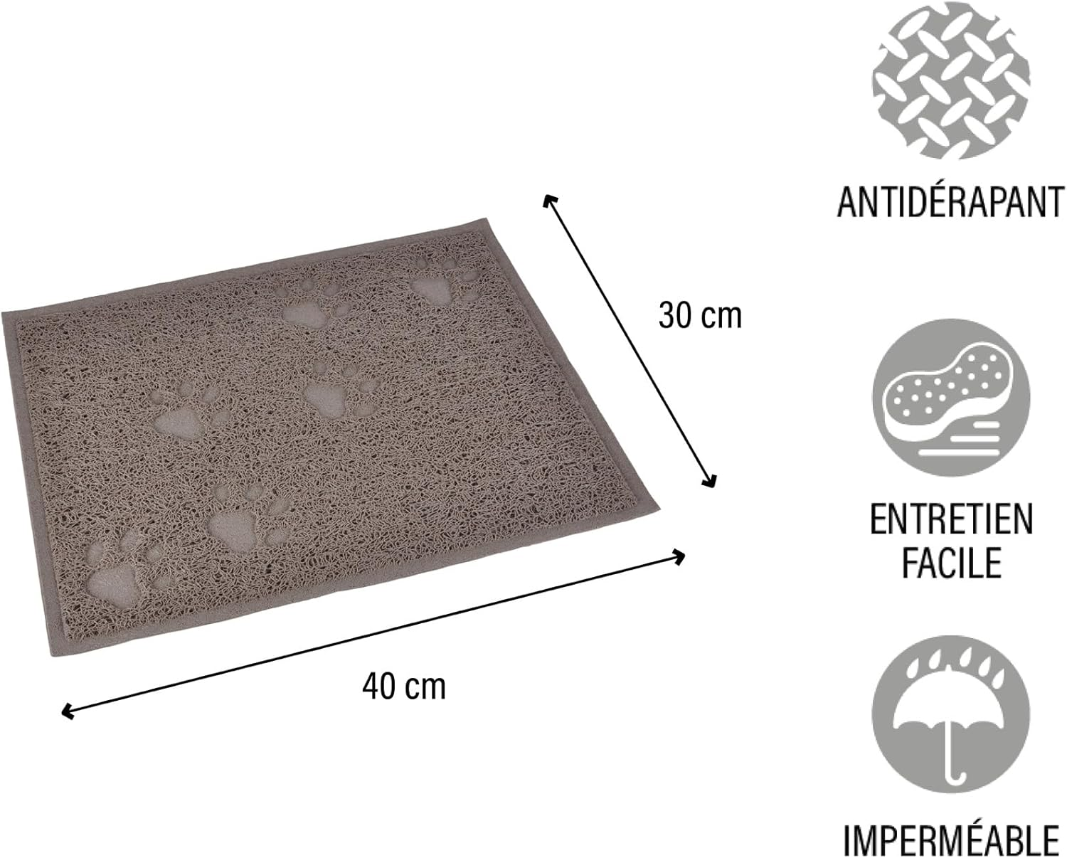 LOVE STORY 40Cm X 30Cm Paw Print Rectangle Dining & Cat Litter Mat Taupe image number 1