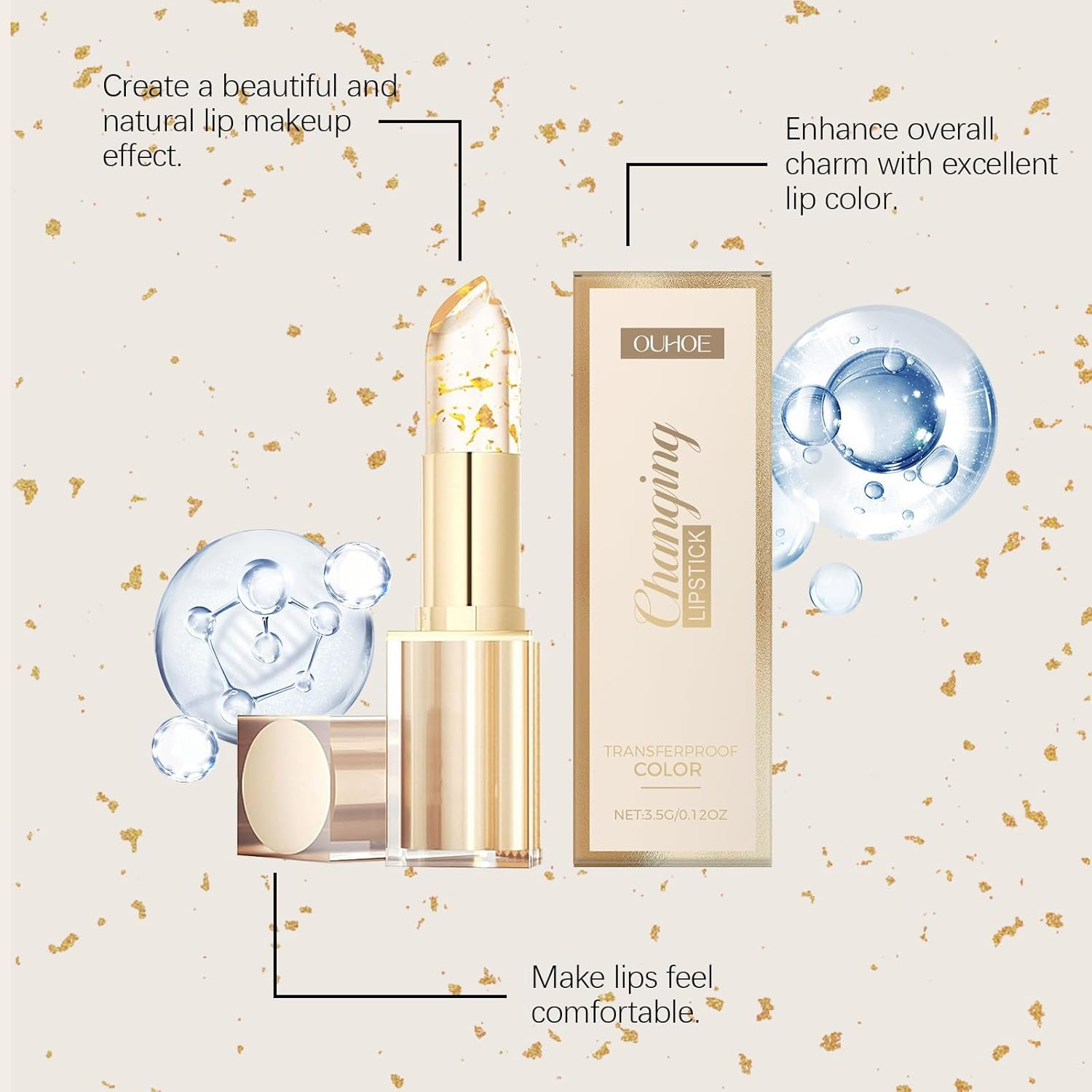 2PCS Truetone - Ph Adjusting Lipstick,Transferproof Colour Changing Lip Stick,Gold Crystal Deep Nourishment Long Lasting Moisturizing Glossy Shine Lip Gloss for Women image number 2