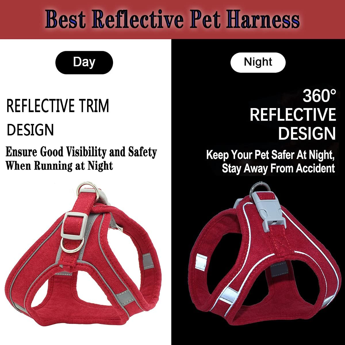 Dog Harness and Leash Set Dog Chest Strap Pet Vest Harness with Handle Adjustable Reflective Dog Harness for Small Dog Medium Dog Cat Red 2XS image number 4