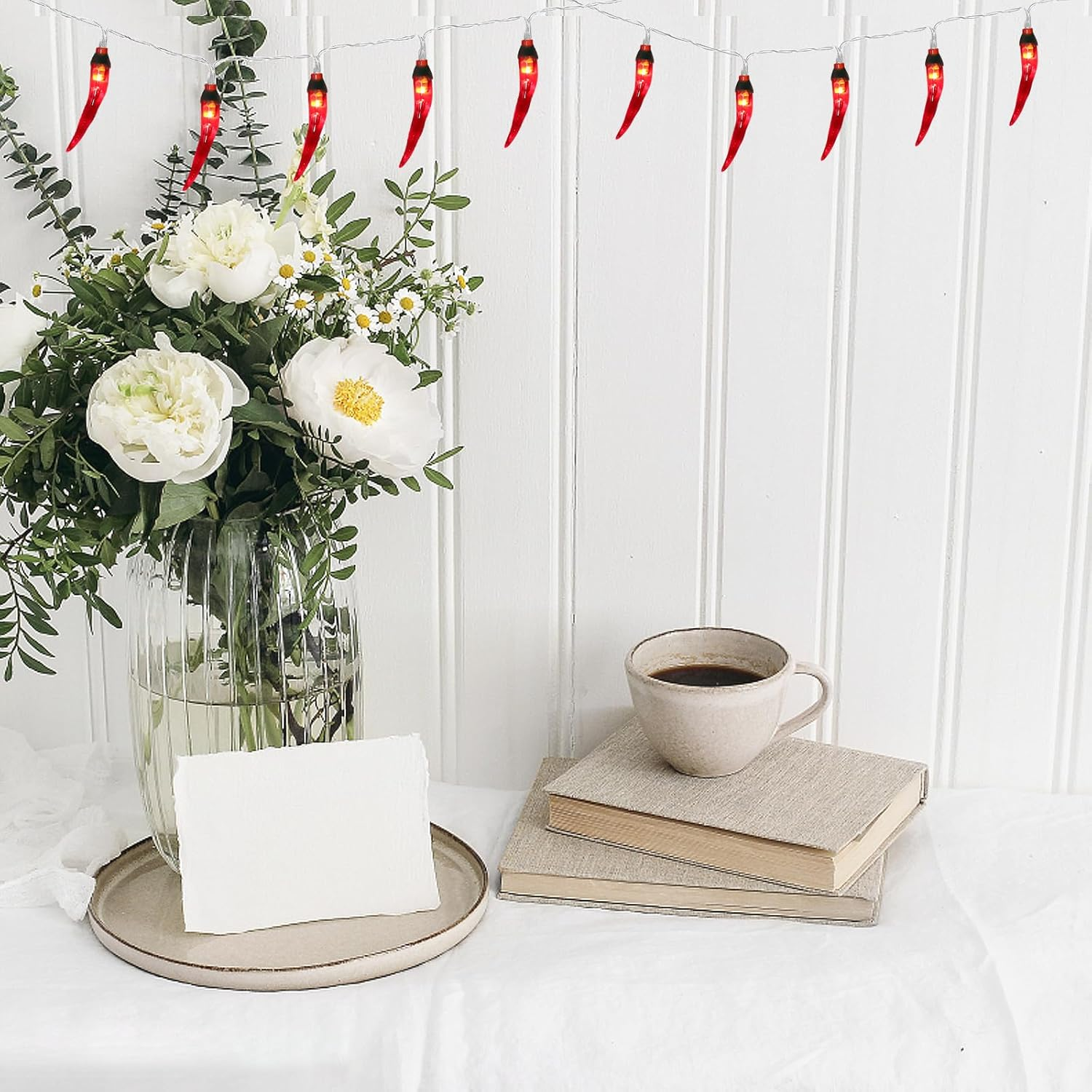 Tofficu 20 Led Chili Pepper String Lights, Battery-Powered Decorative Lighting for Indoor & Outdoor, Patio, Garden, Christmas, and Party Decorations, Red (Batteries Not Included) image number 4