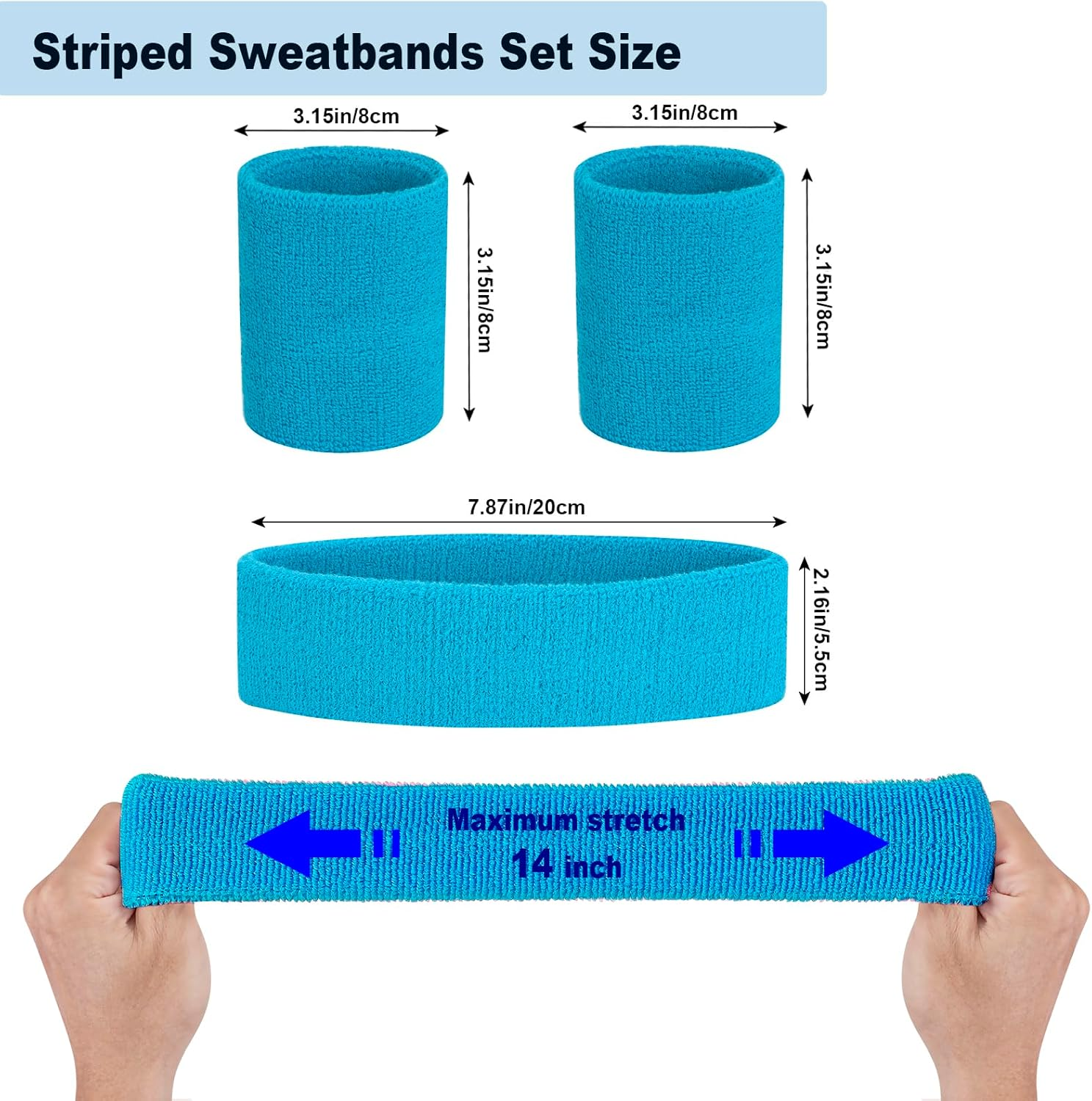 Sweatbands Set, Headband and Wrist Sweatbands Cotton Sweat Band for Athletic Men and Women, Sports Headbands for Fitness Yoga Running - Blue image number 5