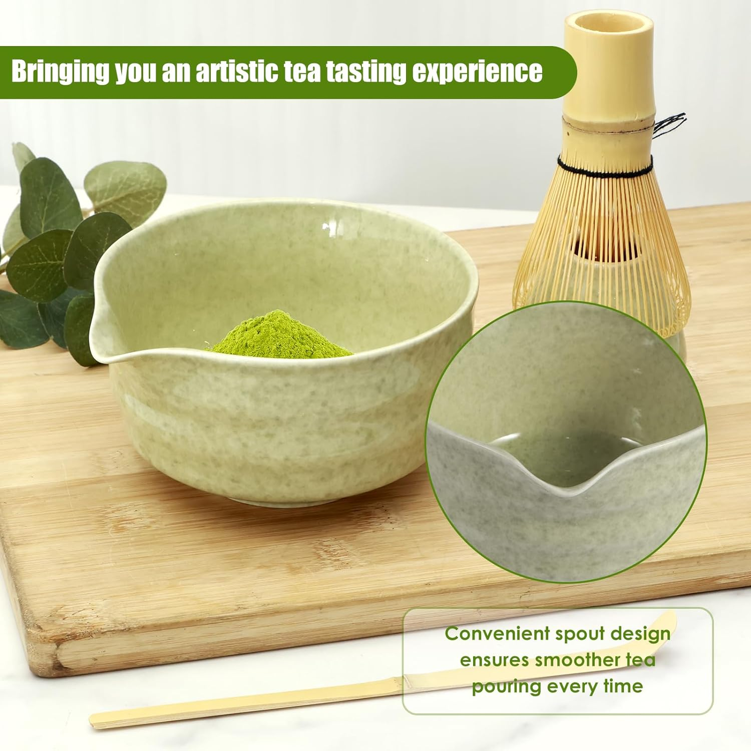 4Pcs Matcha Whisk Set Reusable Matcha Making Kit with Ceramic Bowl and Whisk Elegant Matcha Tea Set 500Ml Mottled Matcha Bowl for Tea Lovers image number 2