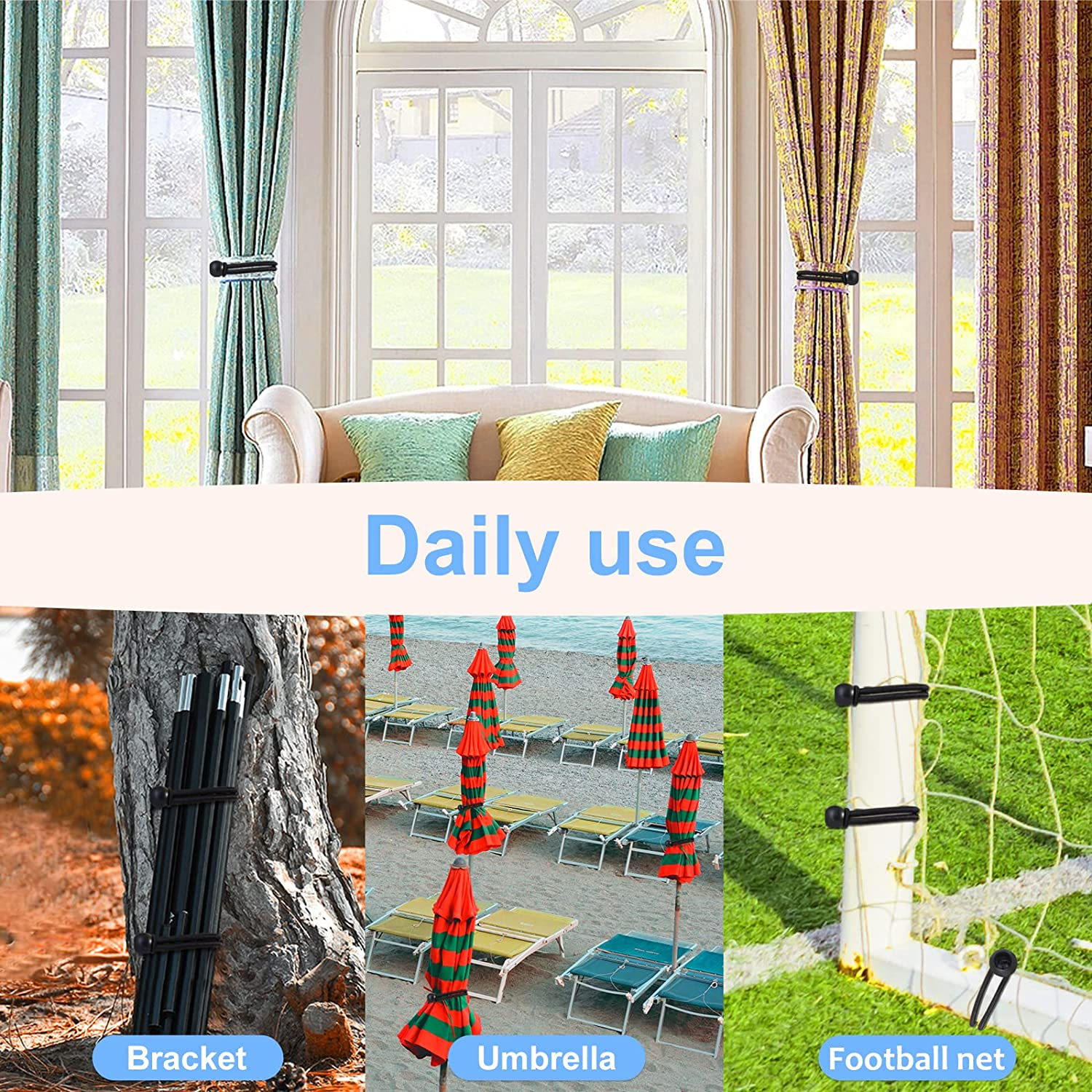 30PCS of 3 Sizes Ball Bungee Cords, 6, 9, 11 Inch Tarp Canopy Bungee Balls, Heavy Duty Tie down Cord for Shelter, Gazebo, Camping, Tent, Cargo, Holding Wire and Hoses, Patio Umbrellas, Awning image number 6