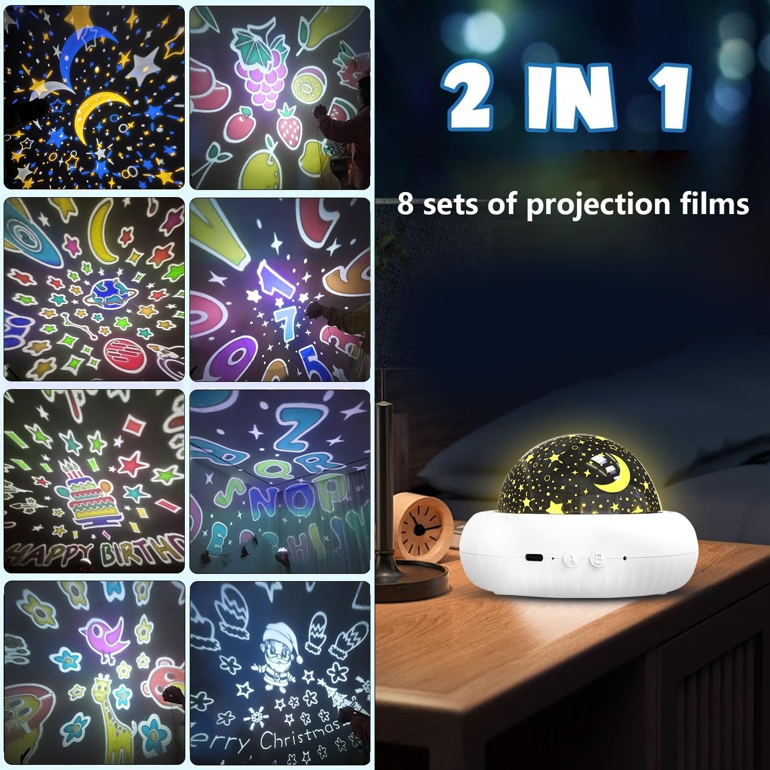 Star Projector Night Light for Kids Bedroom, Ceiling, Kids Projector with 8 Films for 360&deg; Rotating, Sleep Lamp with Warm Glow, Gifts for Kids Bedroom, Birthday & Christmas, Nursery, Room Decor image number 4