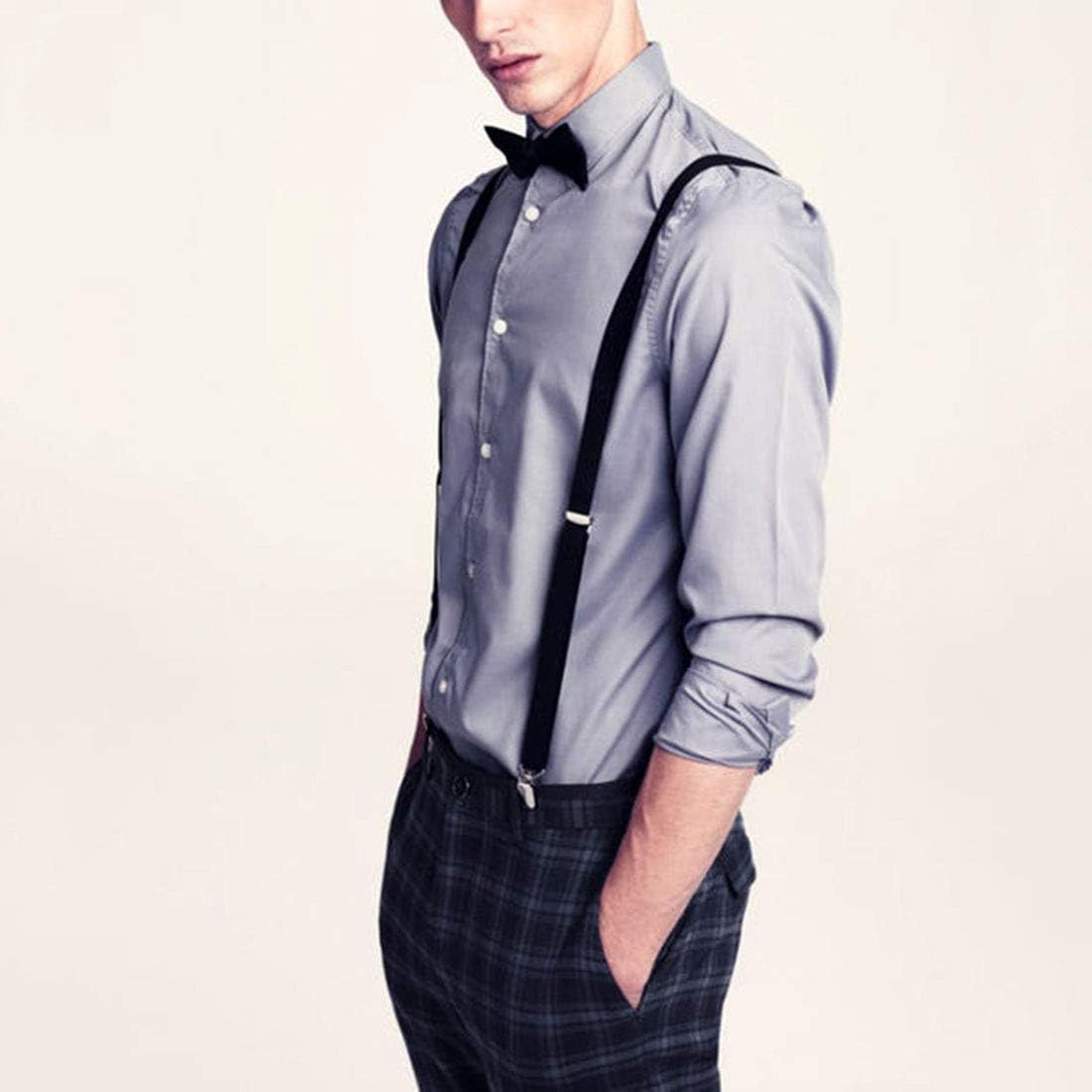 Mens Women Adjustable Elastic Suspenders Y-Shaped Clip on Unisex Braces Solid Colour