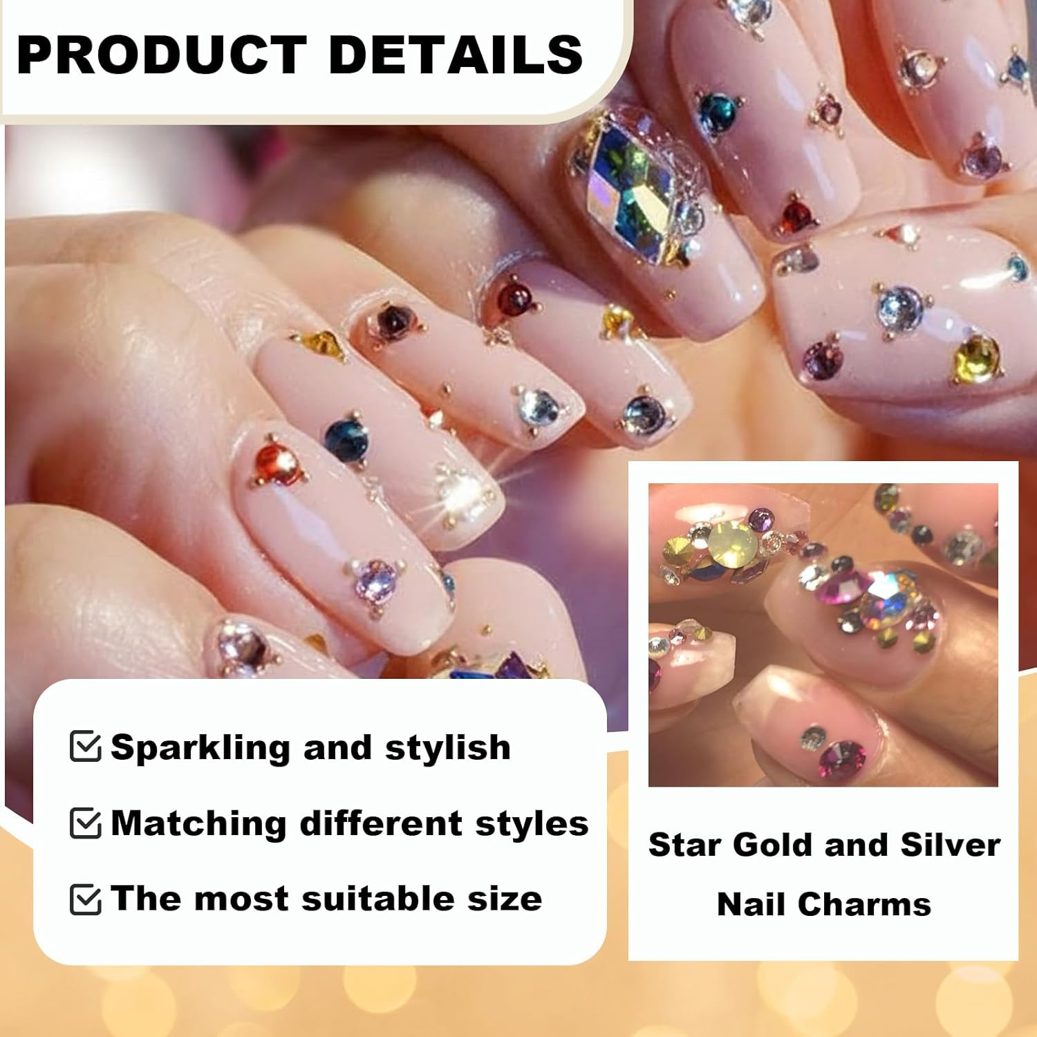 Nail Charms, 3 Pack 12 Grid Square Boxes with White Pen and Black Tweezers, 4000-4400PCS Nail Gems for DIY Nail Art, Gift for Women and Girls image number 2