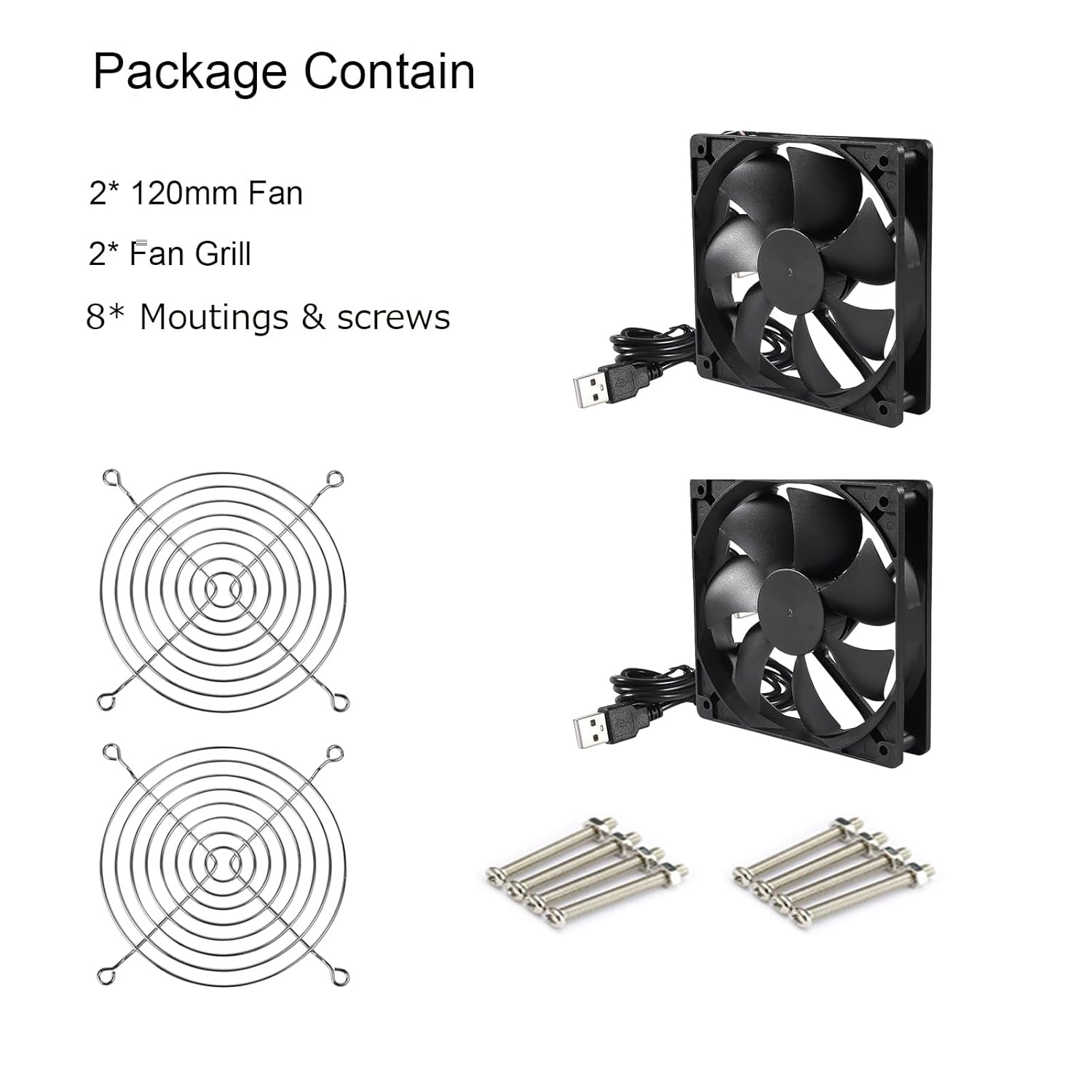 120Mm Case Fan,12Cm USB DC 5V Fan for Cooling DIY PC Computer Case CPU Server Cabinet Coolers Radiators, with Protective Grille，2Pack image number 1