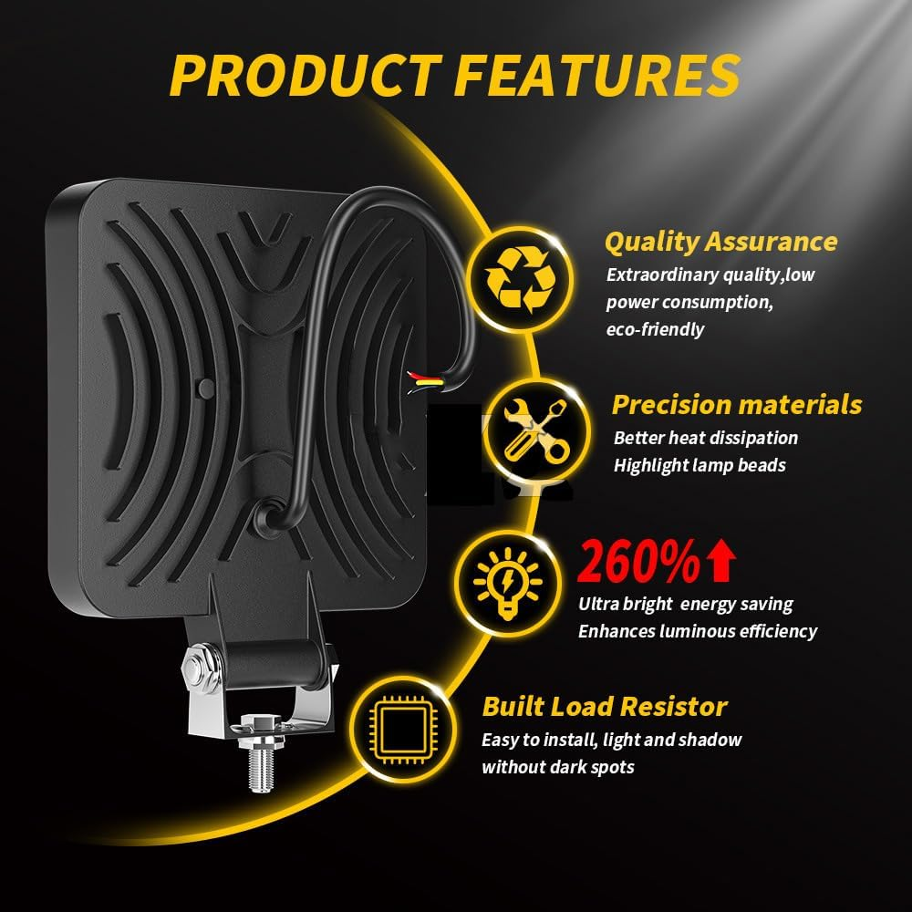 LED Boat Work Light Bar 4 Inch 6500K White 12V 8000LM Spot Flood Beam Marine Lights IP67 Waterproof for Truck SUV ATV UTV Motorcycle Tractor, Pack of 2 image number 1