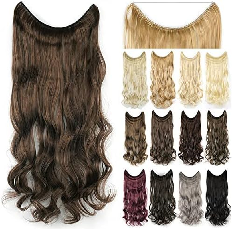 IMISSU 22'' 26'' Long Body Wavy Hair Extensions Fish Line Hairpiece Synthetic Invisible Secret Wire Headwear Flip Curly Hair Extension Pieces (22 Inch,613 Blonde) image number 5