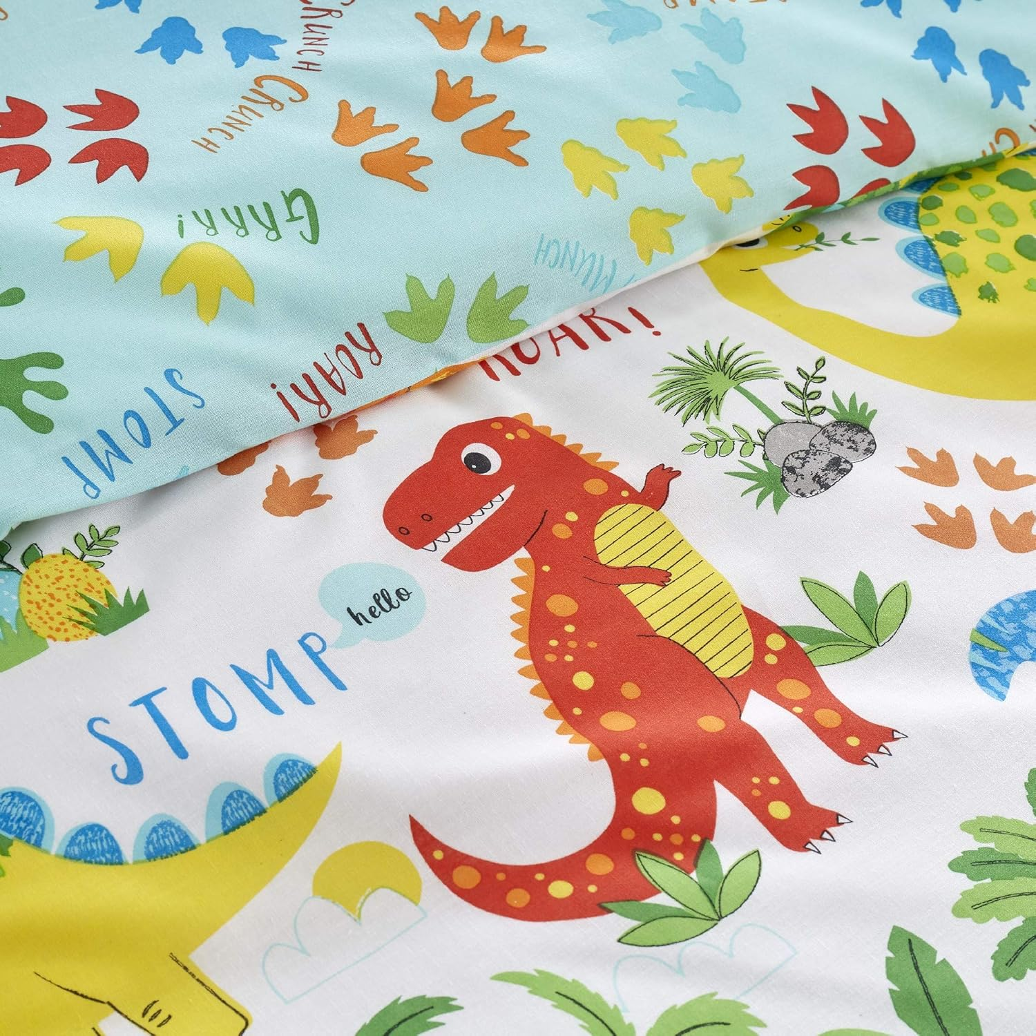 Happy Linen Company Girls Boys Kids Cute Dinky Dinosaurs Double Reversible Duvet Cover Bedding Set image number 5