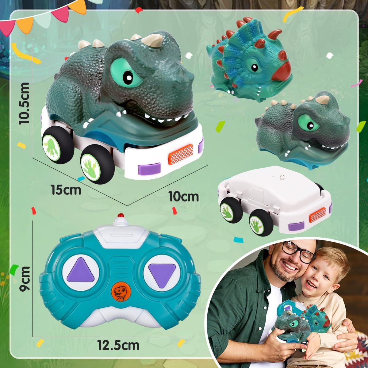 Remote Control Car for Toddler Age 2 3 4 5,Dino RC Cars with Light & Music，Electric Dinosaur Toys for Kids，Christmas Birthday Toy for Boys & Girls image number 5