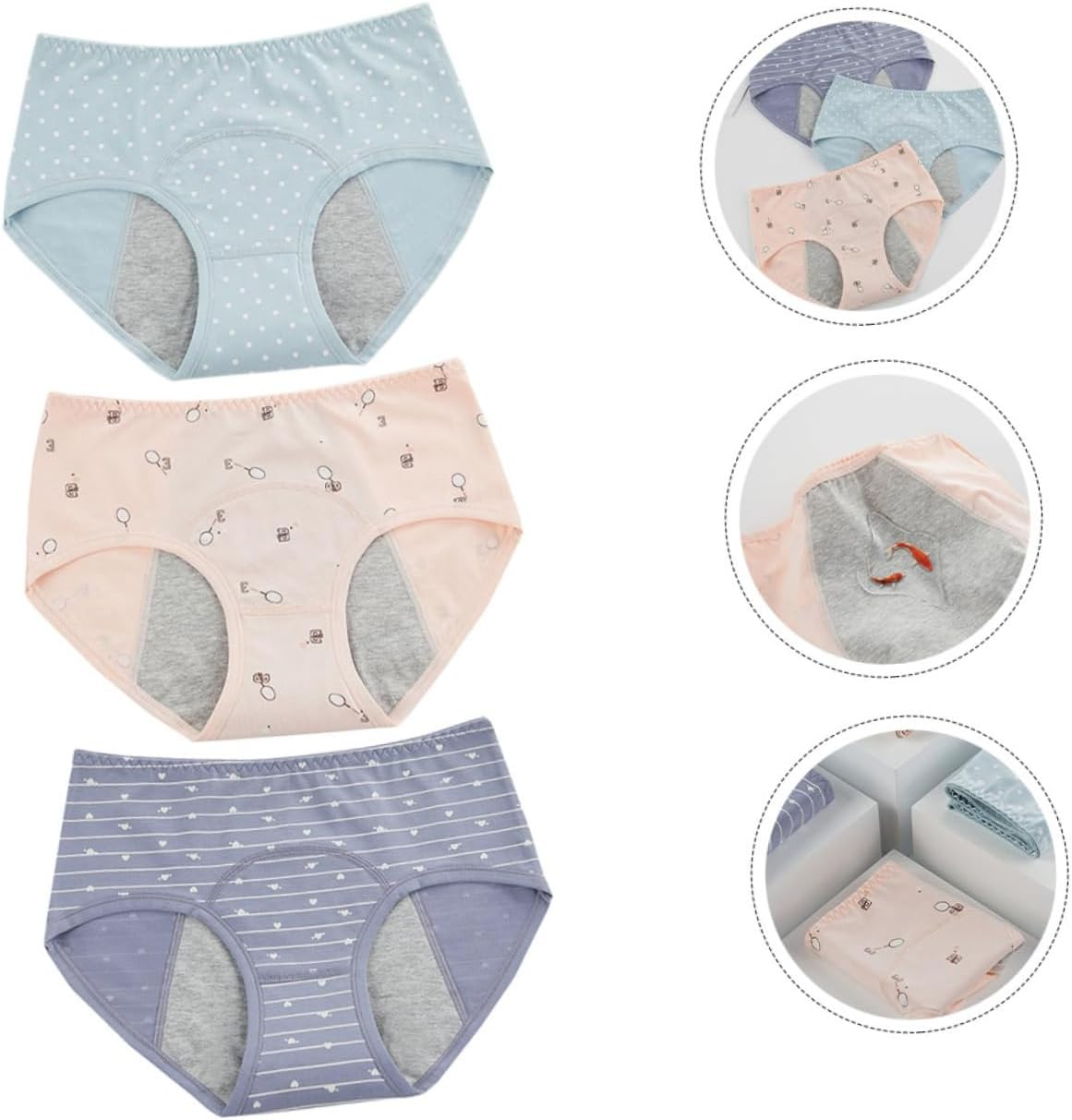 3Pcs Women Menstrual Underpants Medium Waistline Safety Pants with Leakage Protection Comfortable Period Briefs Shrimp Lake and Grey image number 2