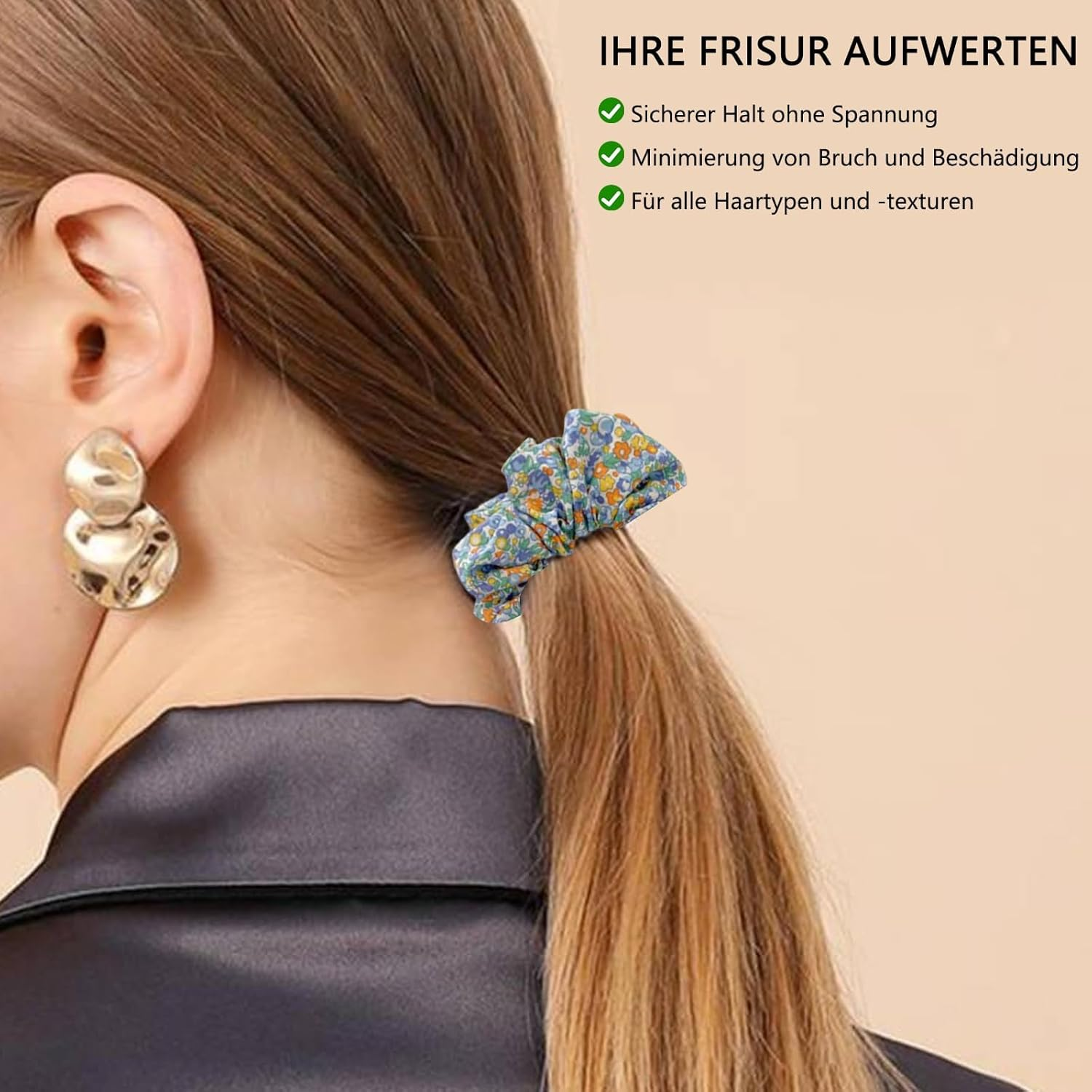 6 Styles Scrunchies, Floral Pattern Hair Scrunchies, Women, Elastic Hair Bobbles, Ponytail Hair Accessories for Girls, Women, Vintage Floral Hair Bobbles (Pink 1) image number 1