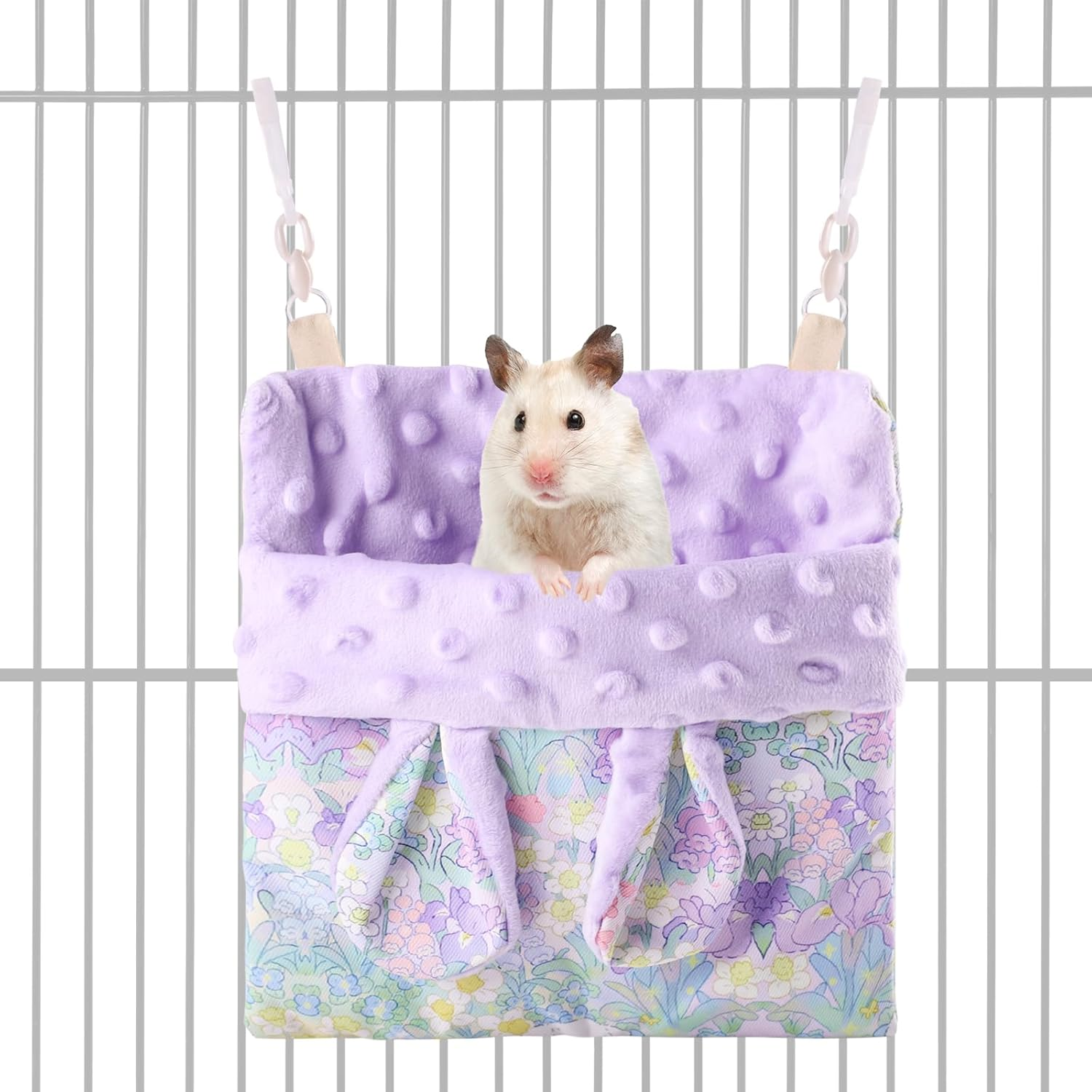 Fnaobai Sugar Gliders Sleeping Pouch Hamsters Velvet Hanging Hammocks Bed Carrier with Strap Squirrels Marmosets Guinea Pig Warm Swing Carry Pouch Cage Accessories for Small Animal (Purple) - Purple image number 6