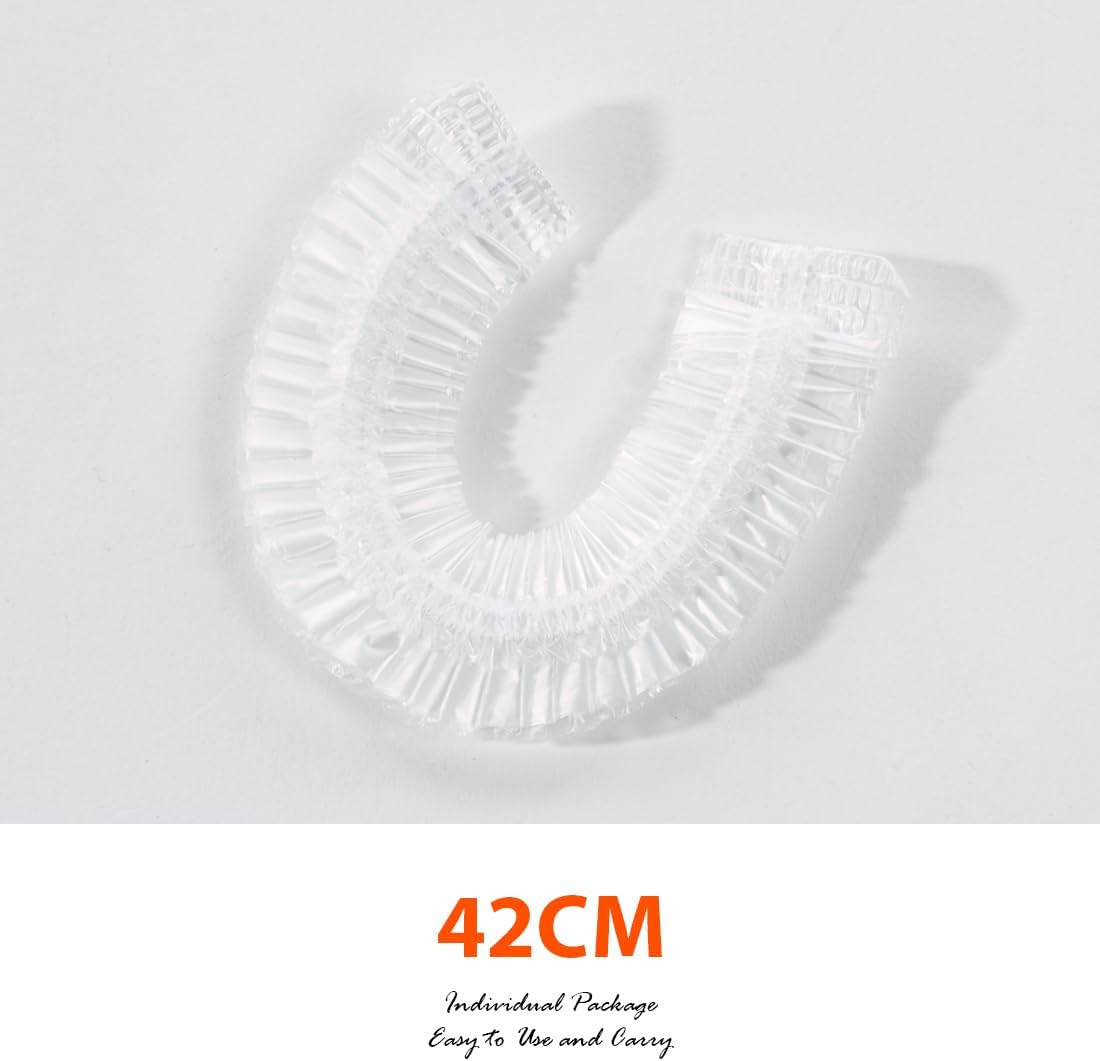 UTSAUTO 100 Pcs Disposable Shower Caps, 16.5" Thickening Plastic Hair Caps for Bath, Hair Treatment, Conditioning in Home Hotel Travel. (Clear White) image number 1