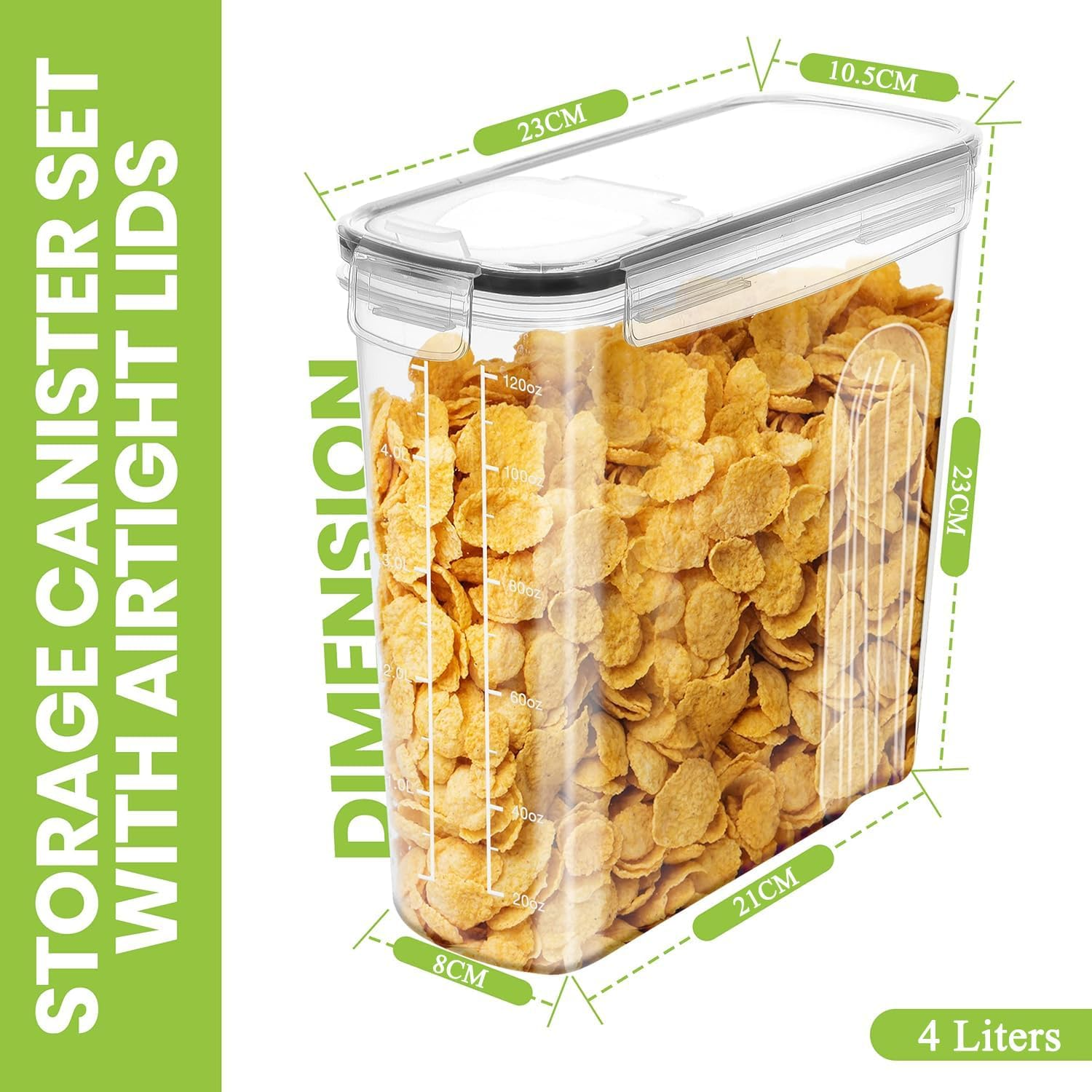 Cereal Containers Storage - 4 Pack Liter Airtight Large Food Storage Containers & Cereal Dispenser for Pantry Organization and Storage with 1 Marker 8 Labels (Clear, 4 Liter/Each) image number 2