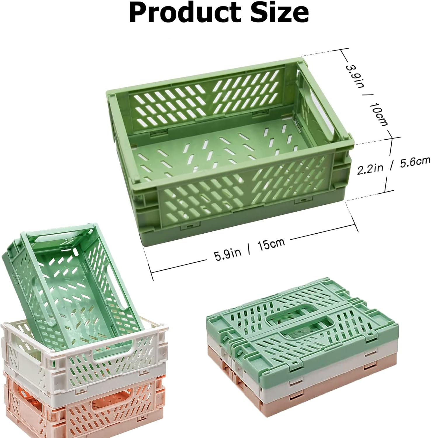3Pcs Mini Plastic Storage Baskets (5.9X3.9X2.2In) for Shelf Organizing, Collapsible Plastic Basket for Home Kitchen, Classroom, Office, Bedroom, Cabinet Storage