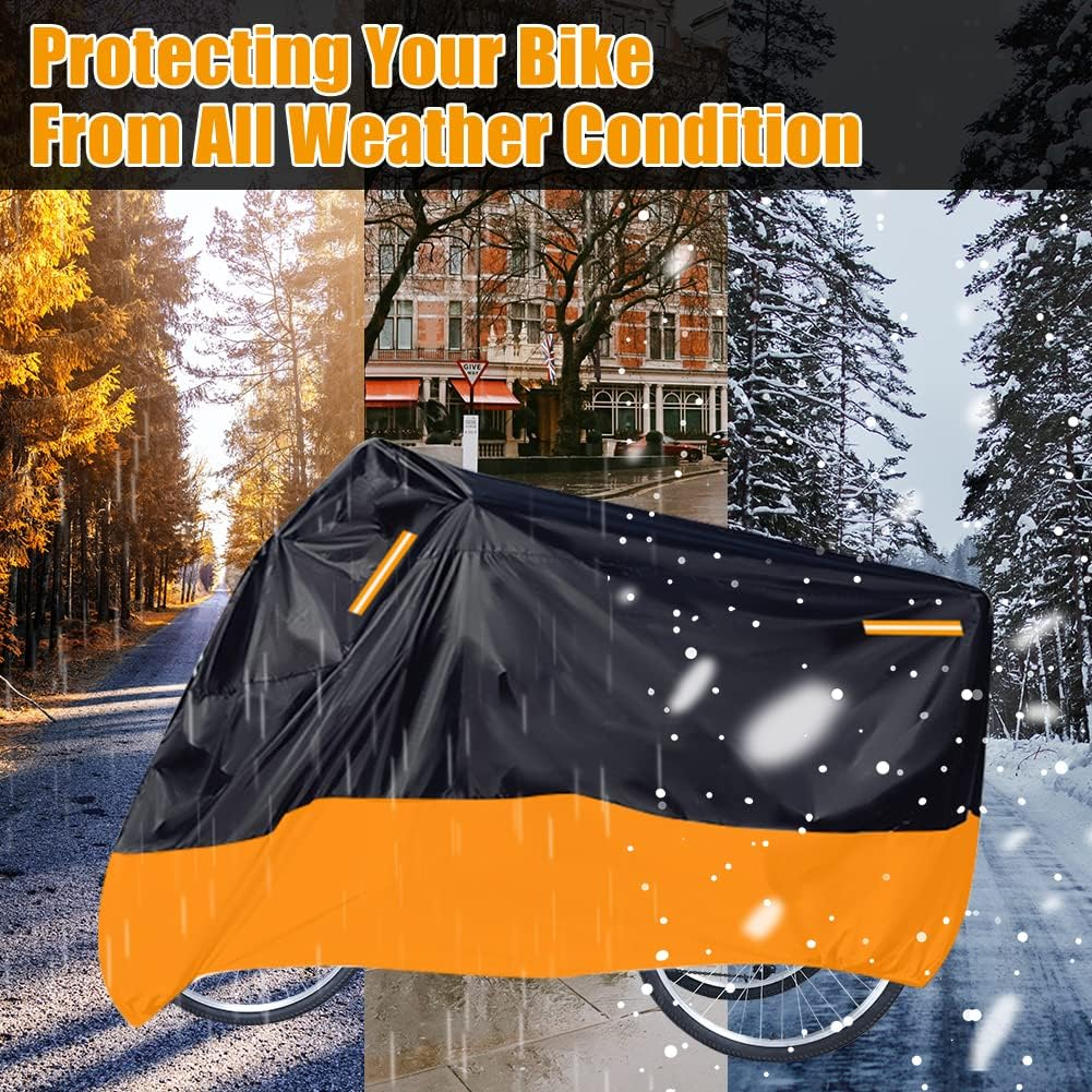 Premium Adult Tricycle Cover, Fit All 3-Wheel Bike or Motorcycles Outdoor and Indoor Storage, 104" L X 43.3" W X 49" H (Black & Orange) image number 3