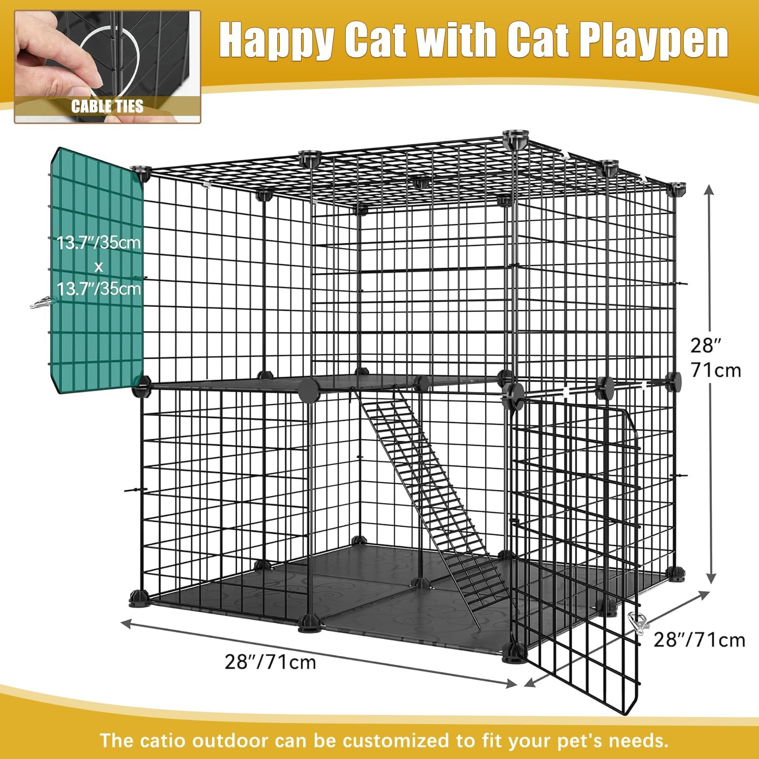 LIODUX DIY Cat Enclosure, Large Cat Cage, Indoor Cats Playpen Detachable Metal Wire Kennels, Pet Crate Large Exercise Place Ideal for 1-2 Cats, Small Animals (70 X 70 X 70CM) image number 1