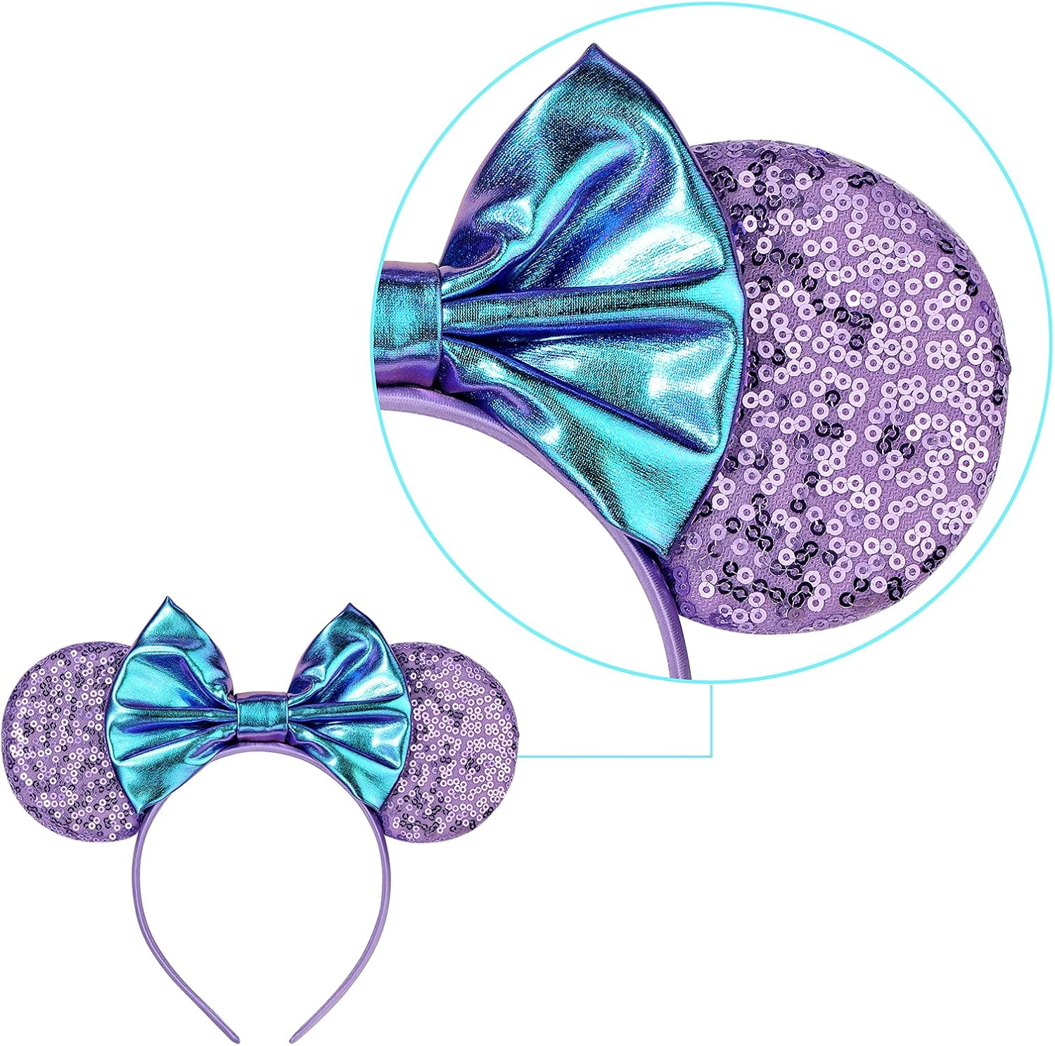 Mouse Ears Bow Headbands (Metalic Purple, Medium) image number 6