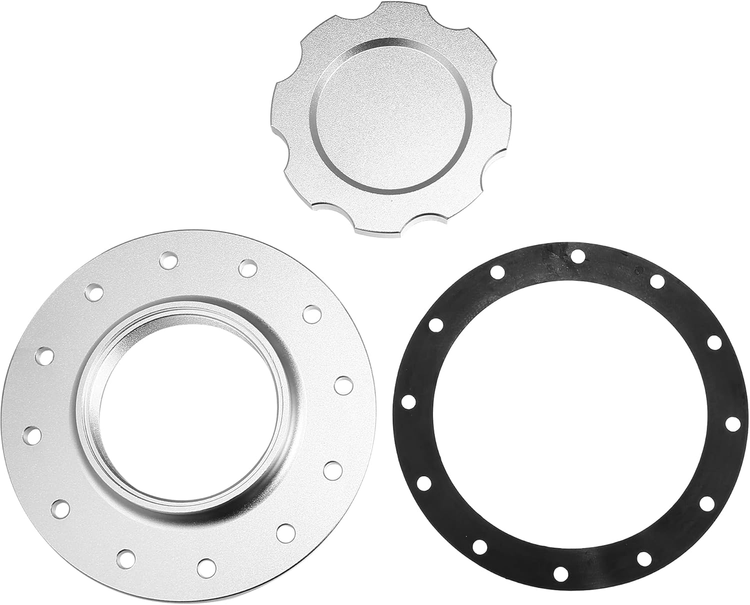 X AUTOHAUX 1 Set Aluminum Easy Fill Fuel Cell Cap with 12 Bolting Holes Cell Bung Silver Tone Billet Fuel Cell Cap Assemblies image number 2