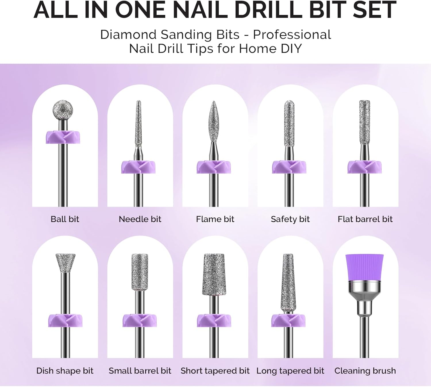 Melodysusie Nail Drill Bits, 10Pcs Diamond Sanding Bit Set with 40Pcs Small Sanding Bands (#120#180#240 Grits) with 3.1Mm Mandrel Bit, Nail Gel Polish Remover Tool for Acrylic Nails Manicure Nail Prep