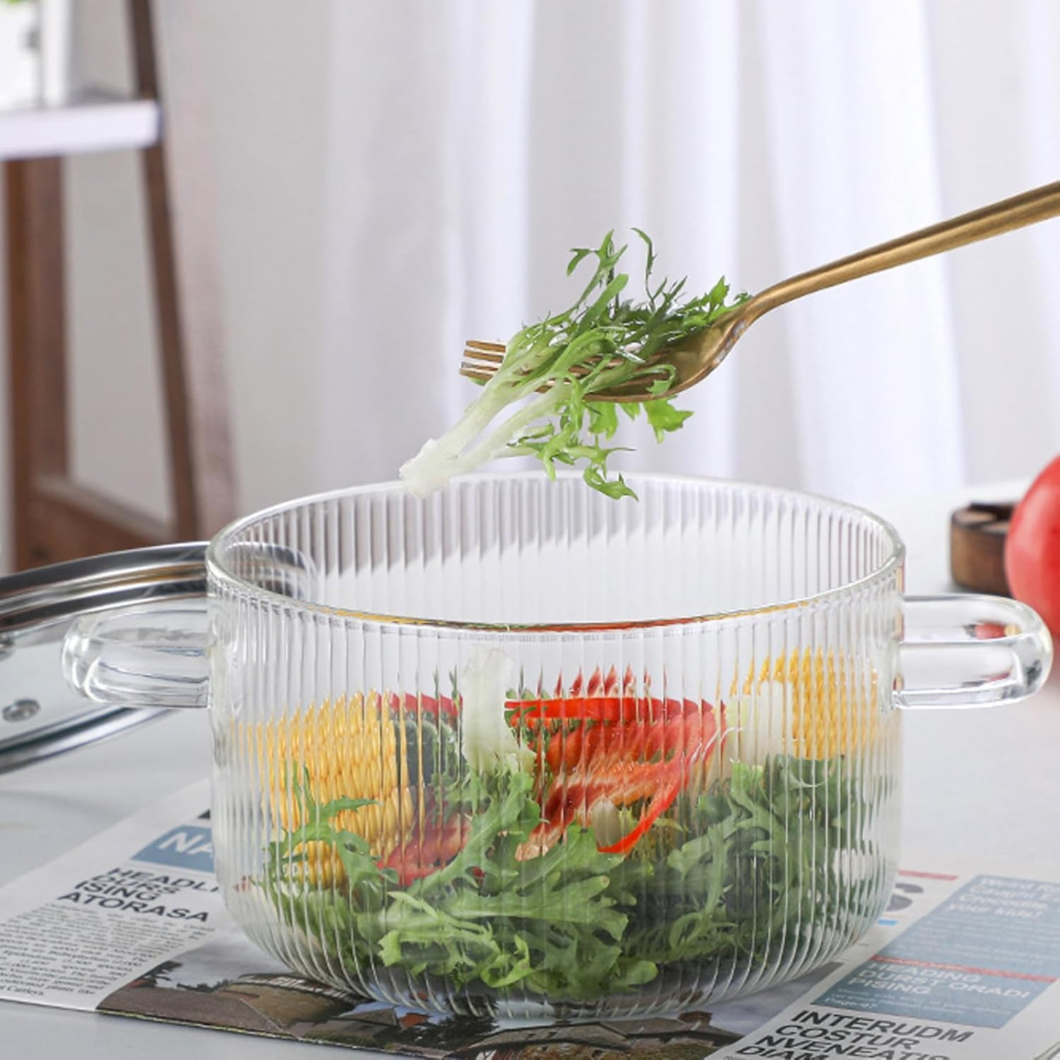 Glass Cooking Pot with Lid, 1.6L/54Oz Heat Resistant Glass Saucepan with Double Handles, Non-Stick Borosilicate Glass Stovetop Pot Safe Clear Cooking Pot for Soup Milk Sauce Pasta Noodle(1.6 QT) image number 4