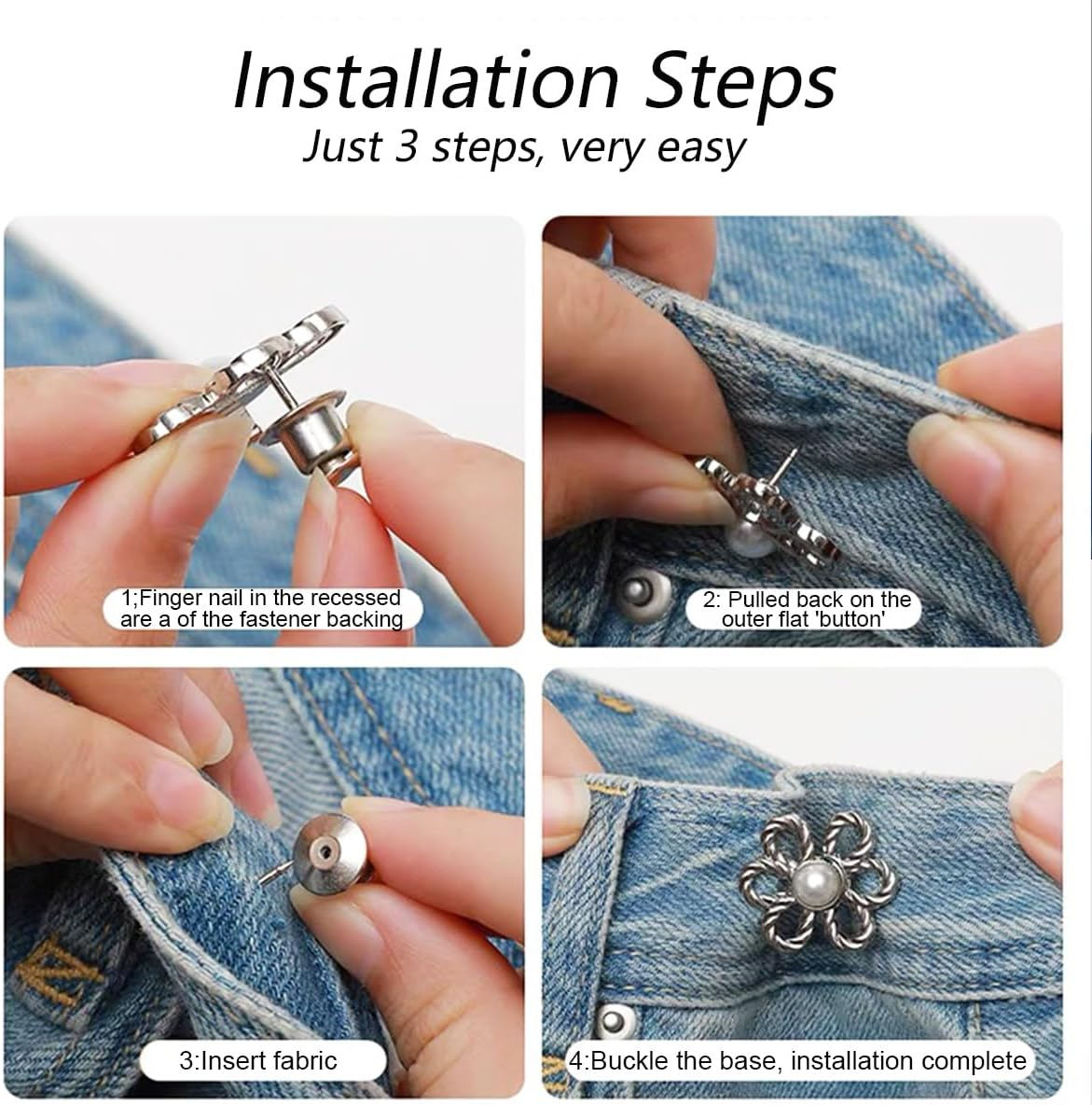 8 Sets Flower Jeans Button Pant Waist Tightener, Adjustable Waist Buckle Sets No Sew and No Tools Detachable Decorative Buckles, Jean Buttons Pins for Loose, Pants, Skirts, Sleeves