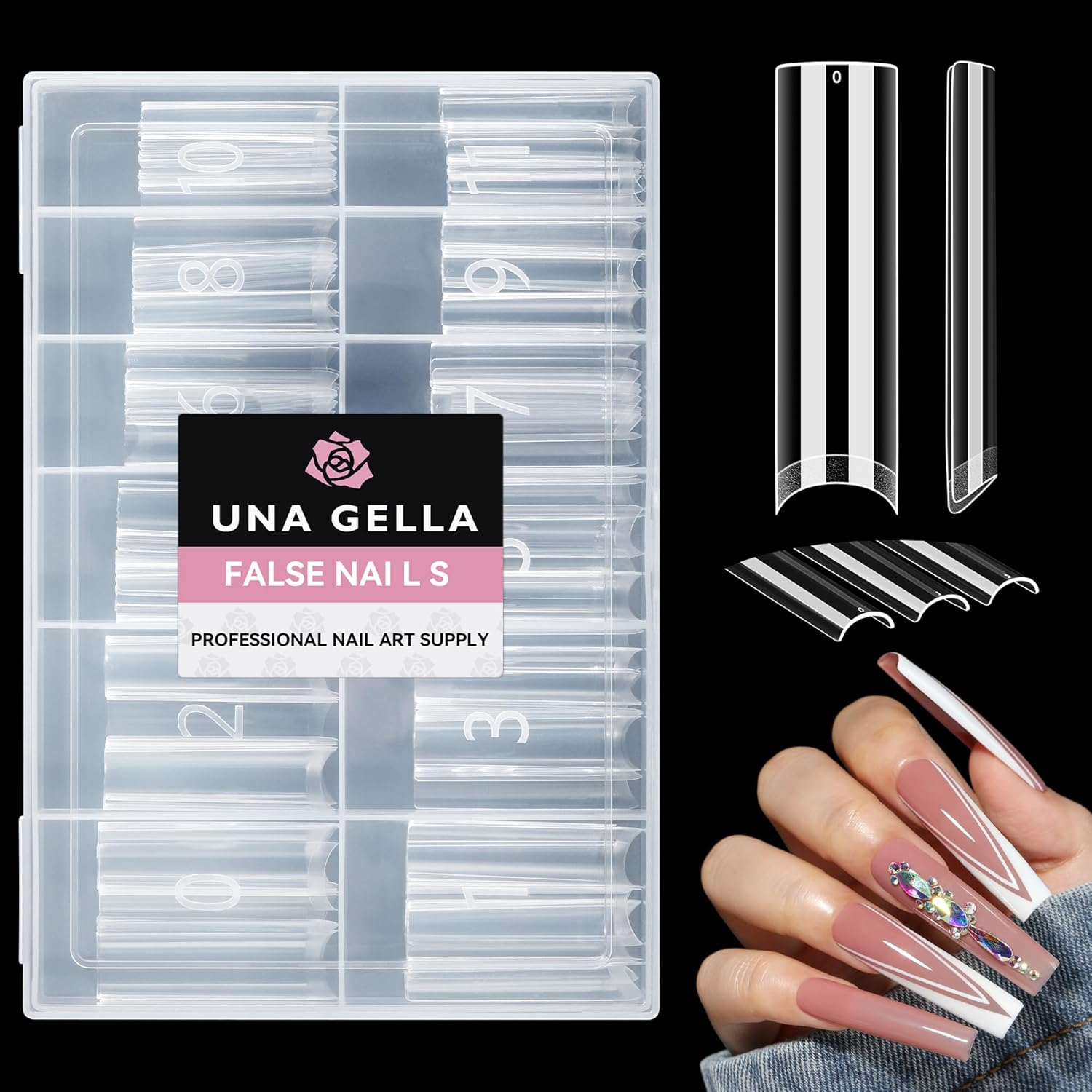 UNA GELLA Nail Tips Square XXL 120 PCS No C Curve Gel Tips Extra Long Square Straight Nails Half Fake Nail Tips No Trace for Acrylic for Home DIY with Box image number 3