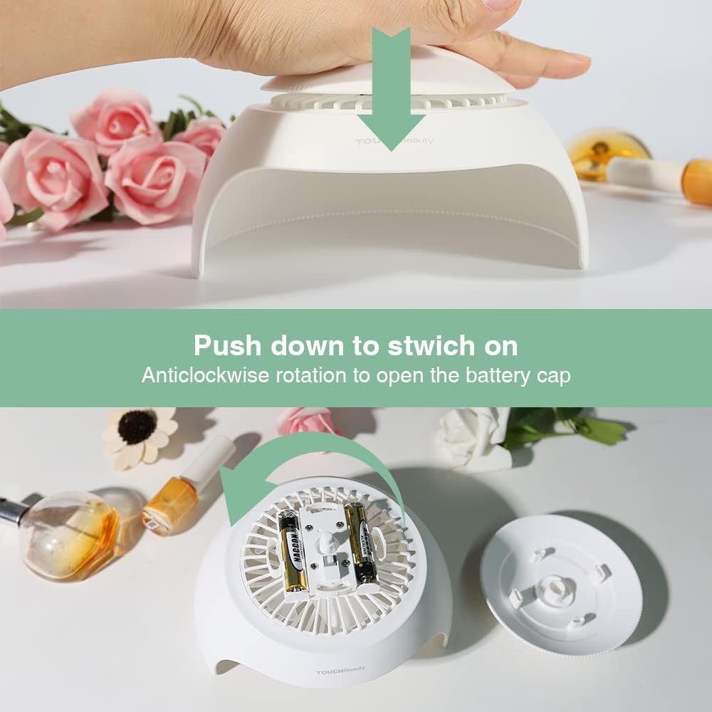 Touchbeauty Nail Dryer for Kids Teens Beginners: LED Fan & Light, Safe, Battery Powered, Non-Hands Tanned Version