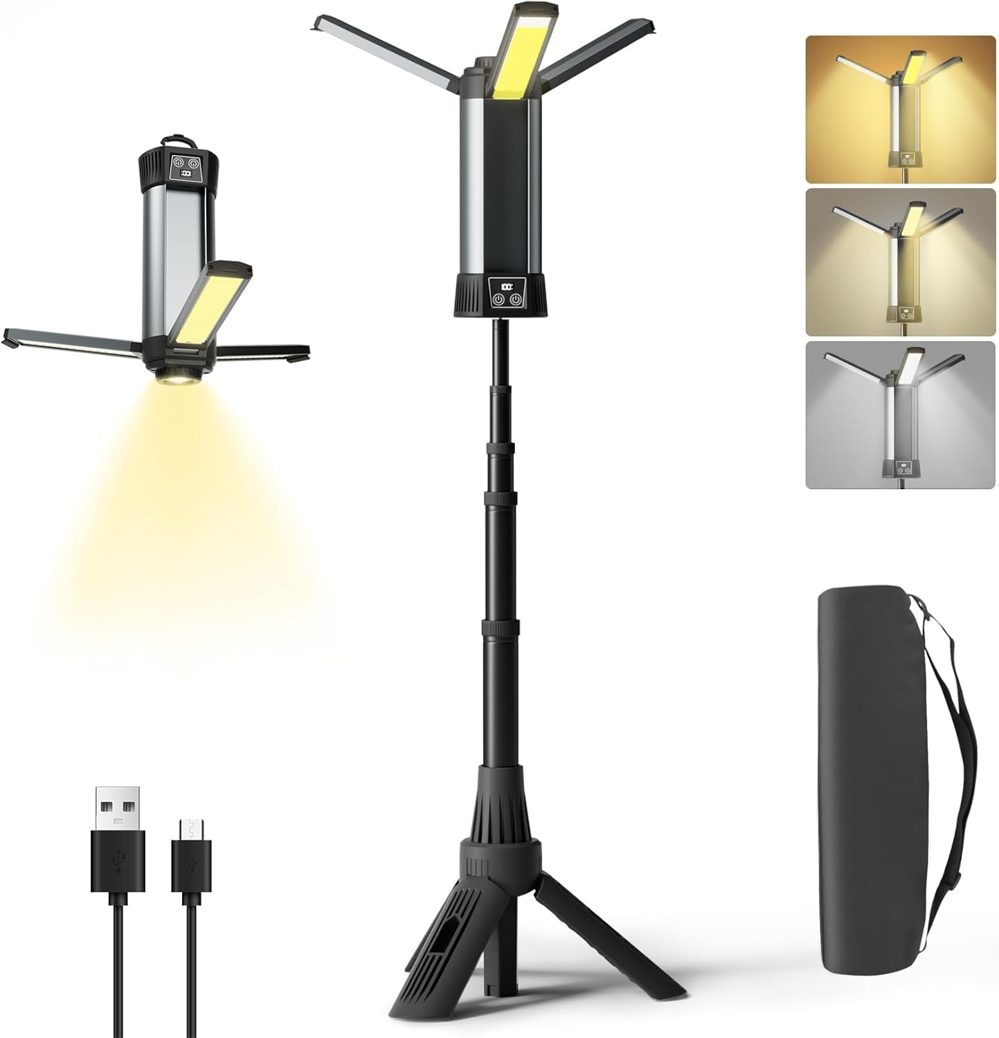 Rechargeable Work Light with Stand,Led Work Light with Portable Folding Stand,Battery Work Light for Cordless,2000Lumen Outdoor Camping Construction Lights with Carrying Bag image number 6