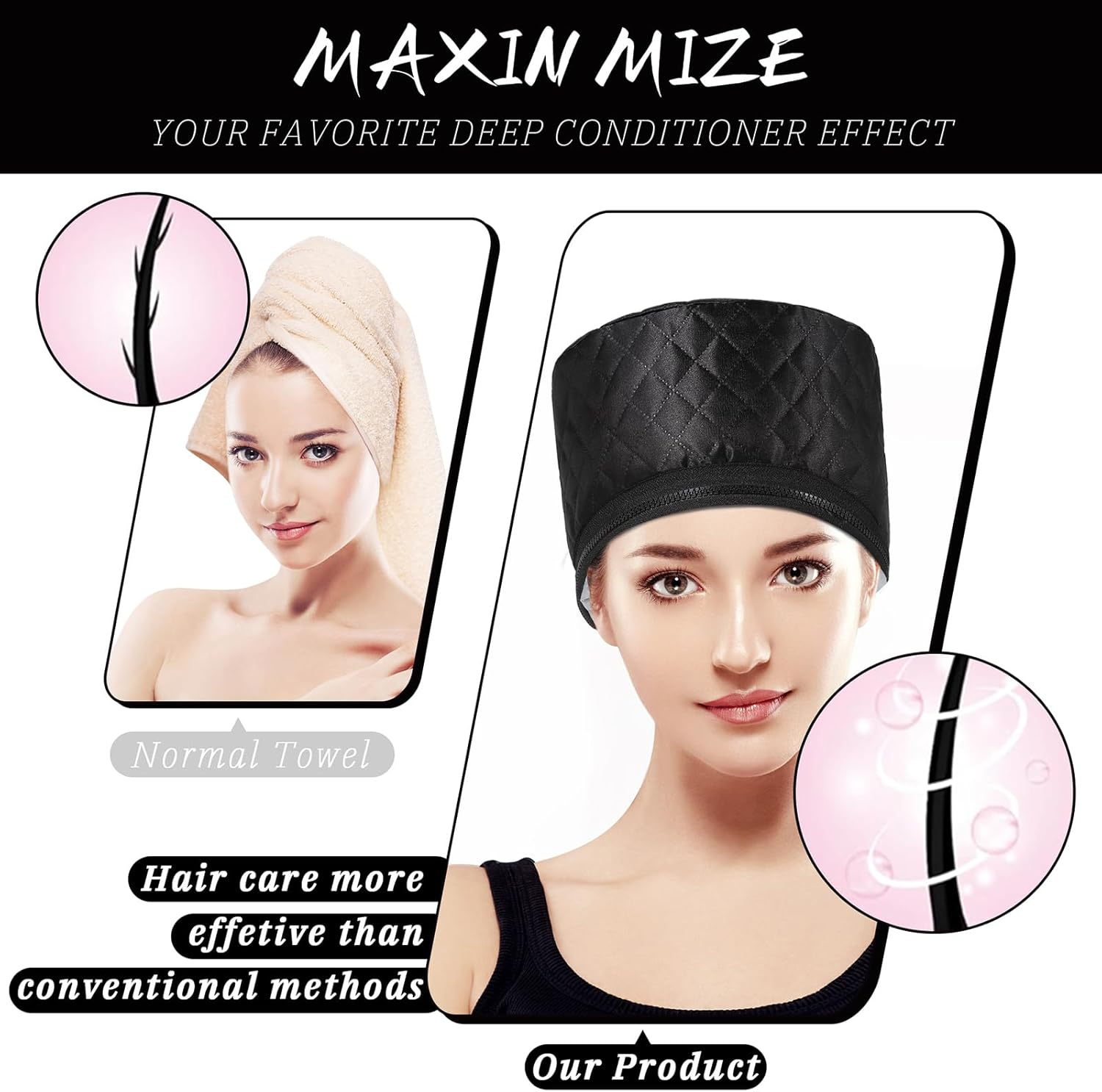 LUTIVI Thermal Deep Treatment Hat Steam Hood Hair Mask Heating Hood with 2 Temperature Modes for Spa, Salon, Home - Black image number 2