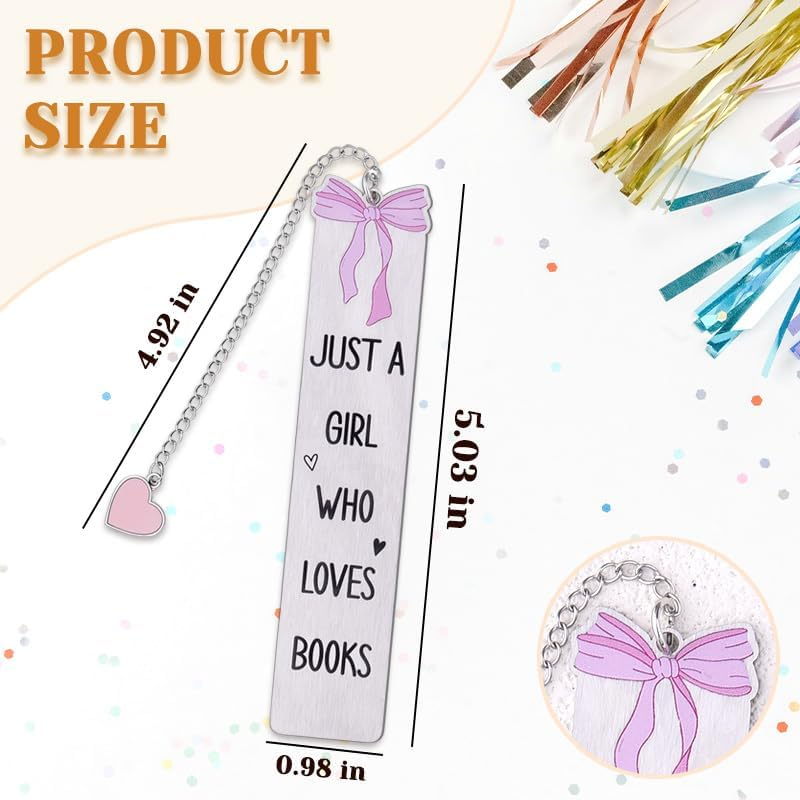 Cute Bookmark for Girls Pink Bow Book Marks for Reading Women Student Book Lover Bookworm Bookish Christmas Birthday Gift Just a Girl Who Loves Books Bookmarks Accessories image number 2