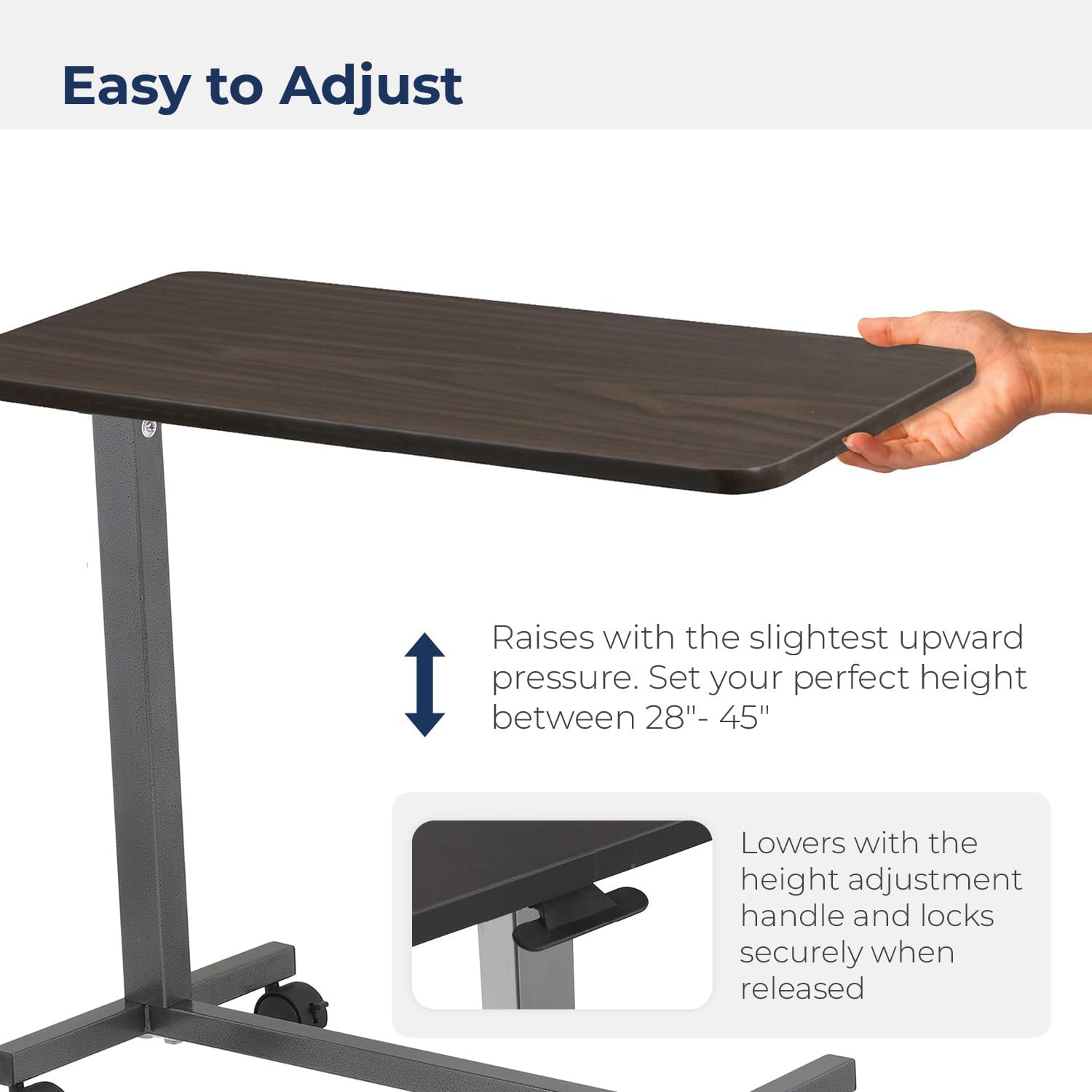 Drive Medical Non Tilt Top Overbed Table, Silver Vein