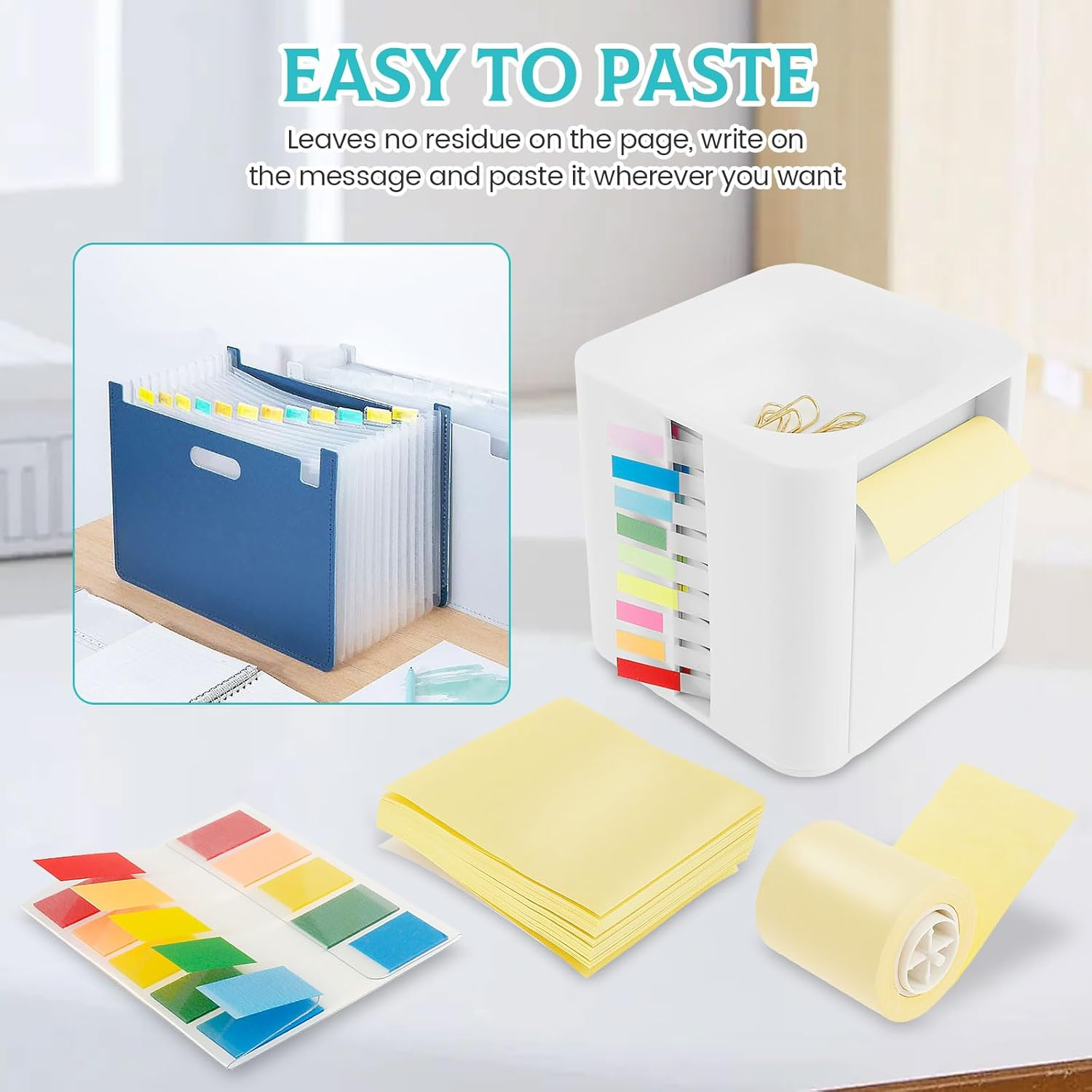 Note Dispenser, Sticky Note Holder Sticky Note Pad Holder Plastic Desktop White Sticky Note Container Office Supplies for Office Home Classroom Desk image number 1