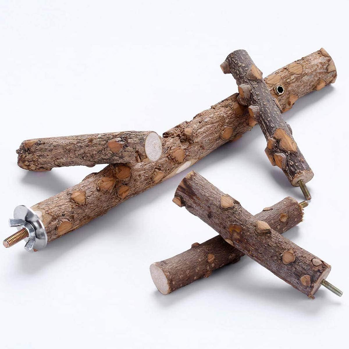 Natural Wood Bird Perch Stand &ndash; Chewing & Climbing Branch for Parrots, Cockatiels, Lovebirds, Budgies, Conures | Cage Accessories with Paw Grinding Fork | Safe Bird Toys & Perches image number 2