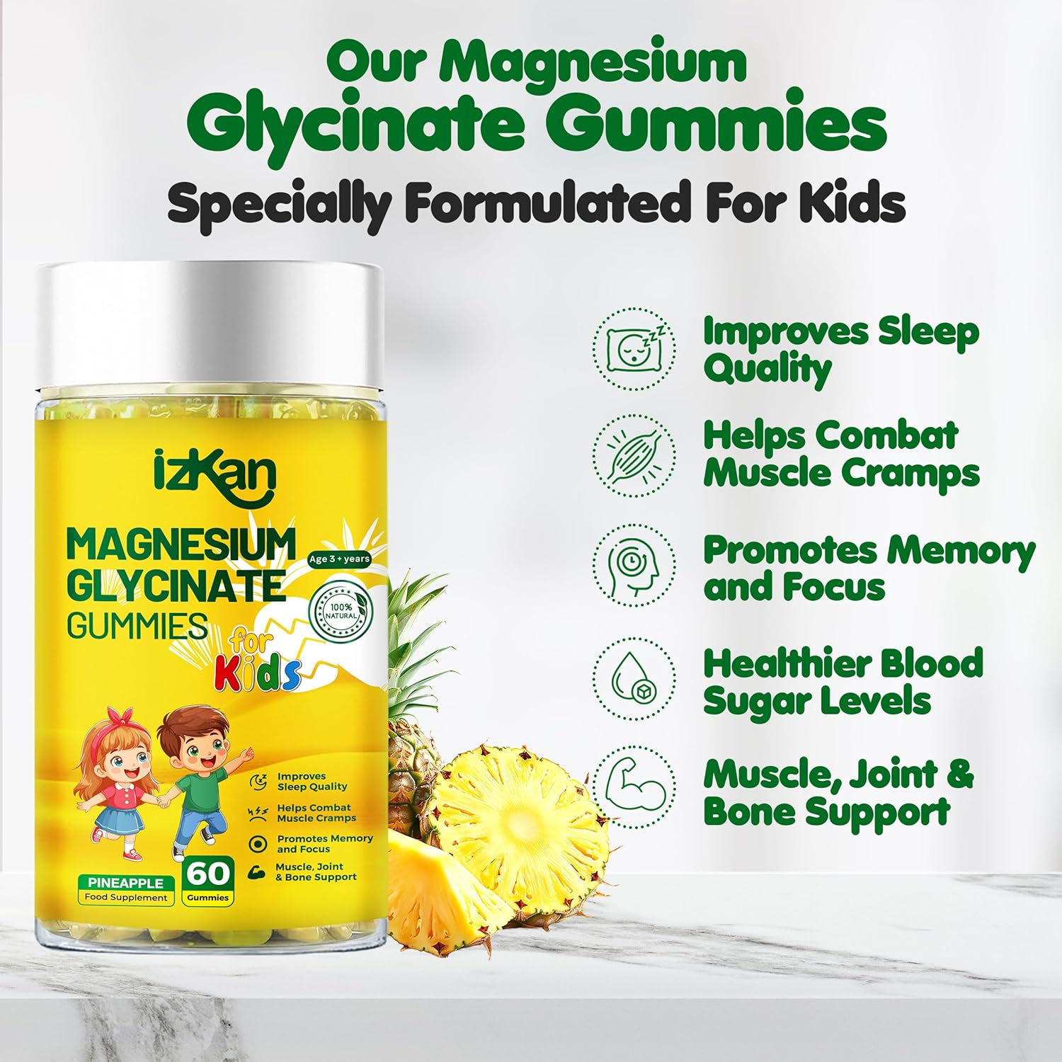Magnesium Glycinate Gummies 100Mg, Low Sugar for Kids, Calm Magnesium Gummies for Sleep, Stress & Muscle Relief, No Melatonin, Gluten Free, Non-Gmo, Vegan, 60 Gummies (1) image number 4