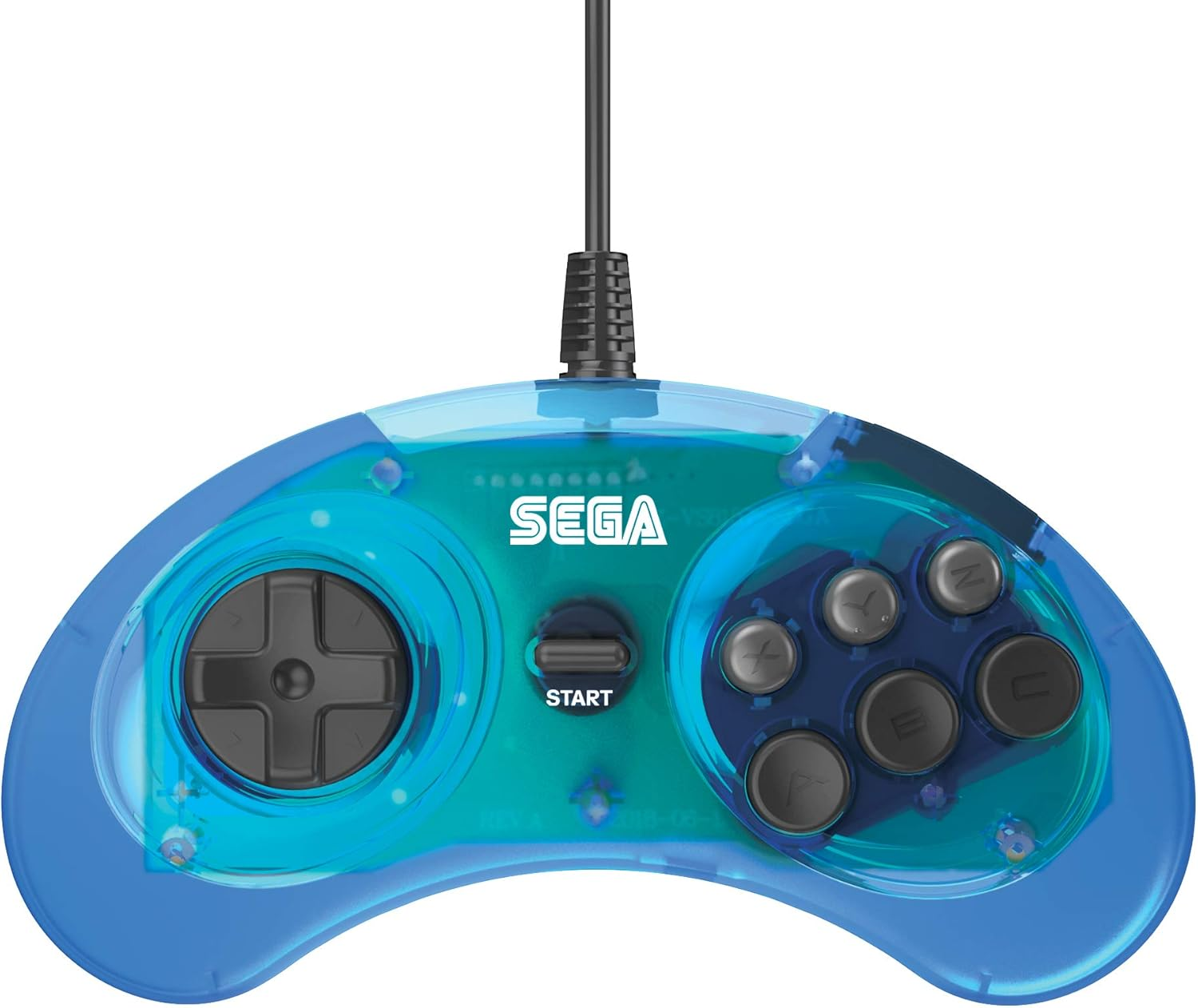 Retro-Bit Official Sega Genesis USB Controller 6-Button Arcade Pad for Sega Genesis Mini, PS3, PC, Mac, Steam, Nintendo Switch - USB Port (Clear Blue)