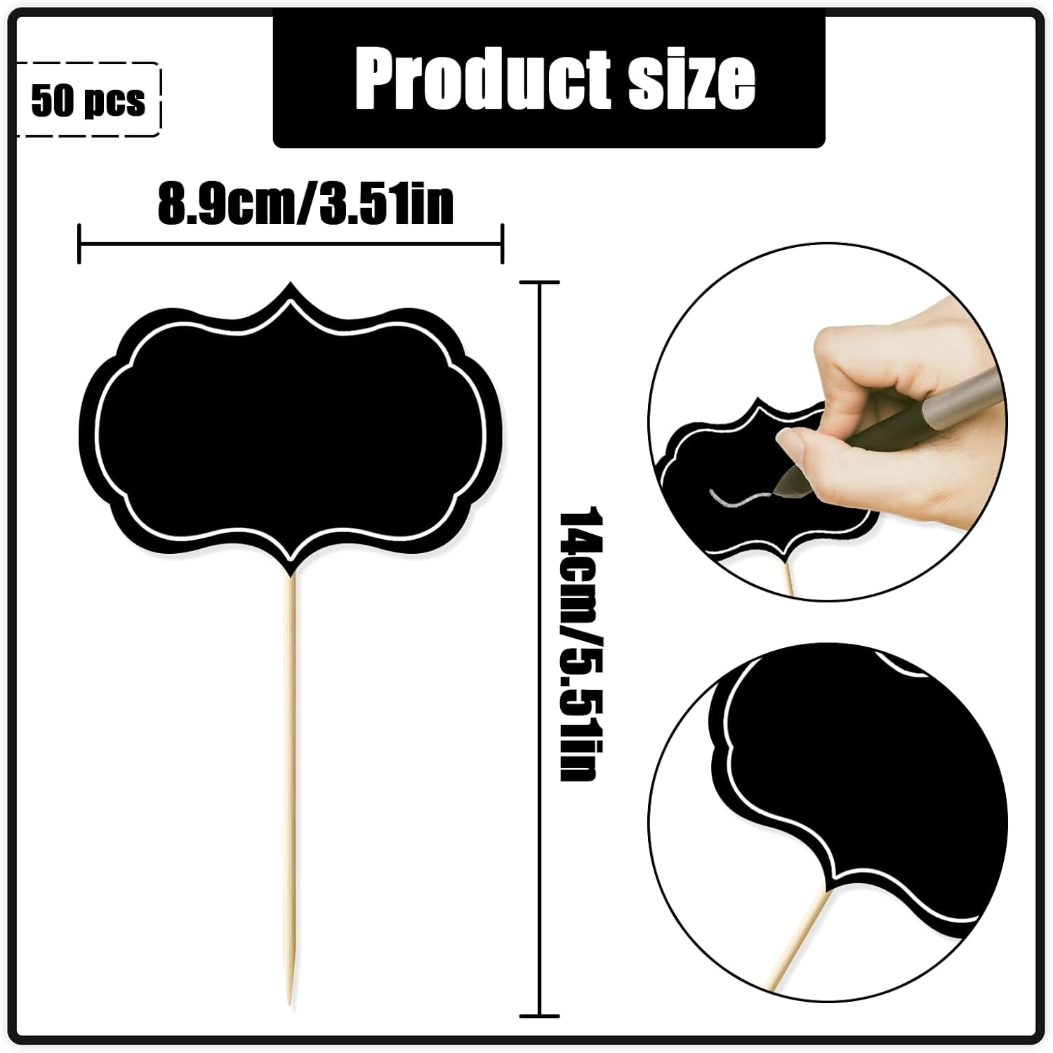 HAIKING Mini Food Flags, 50 PCS Black Buffet Food Labels for Appetizer, Salad, Parties Table and Dinner Decoration (8.9 X 14 Cm/3.5 X 5.51 In) image number 4