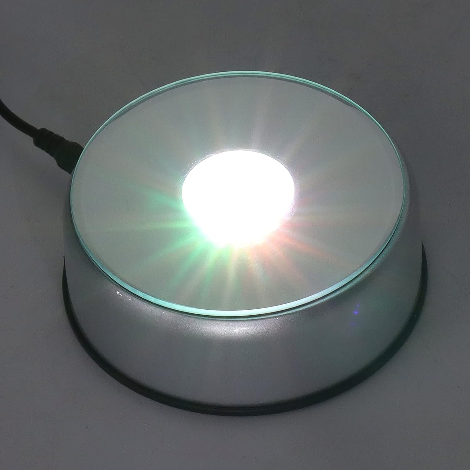 Rotating Display Stand, 360 Degree Light Colorful Crystal Base Cup Turner Platform, Revolving Display Stand, 80 Seconds per Lap, for Glass Art image number 3