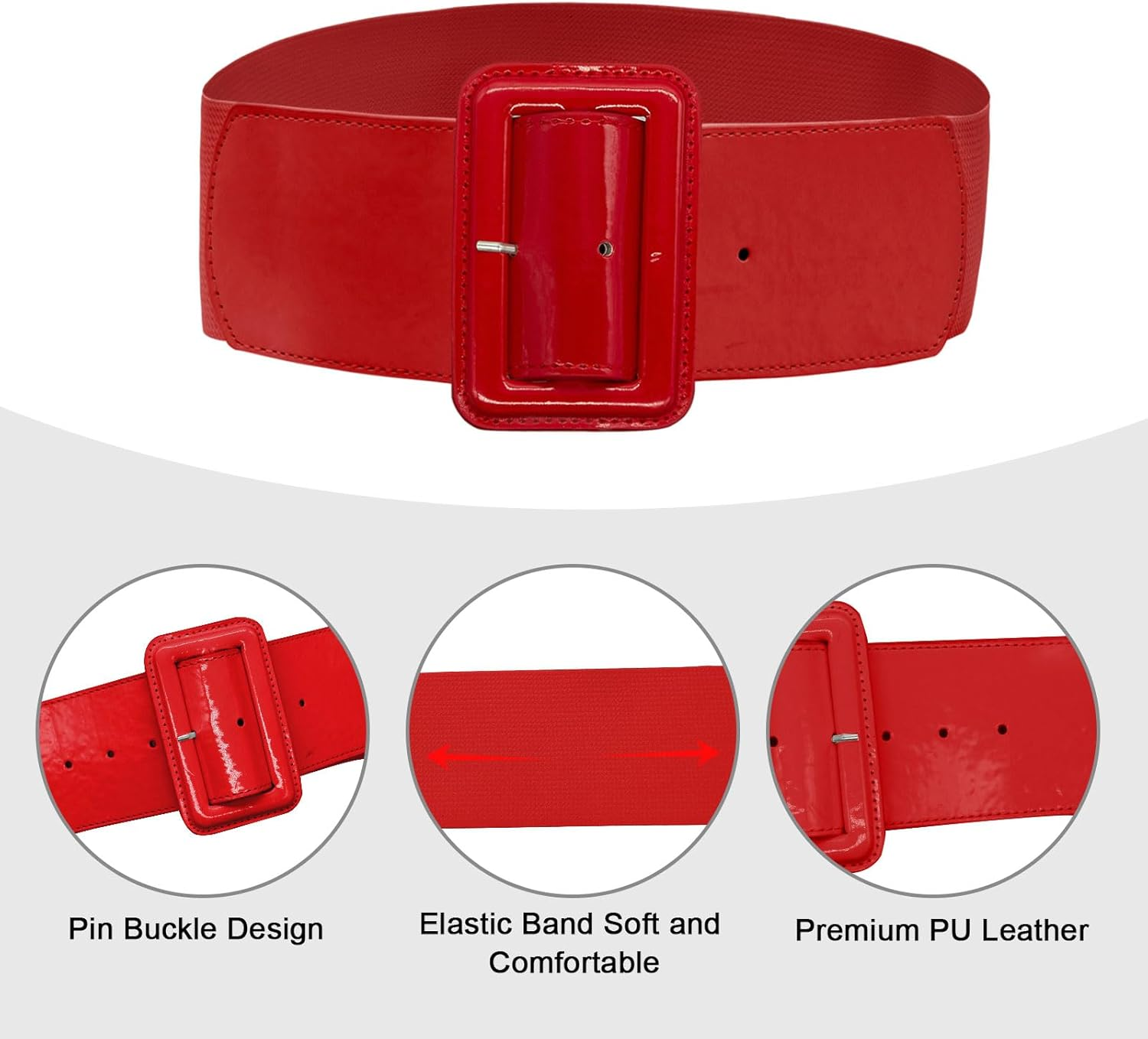 LJCZKA Women Wide Stretchy Belt Adjustable Vintage Elastic Waist Belt for Dresses with Square Buckle