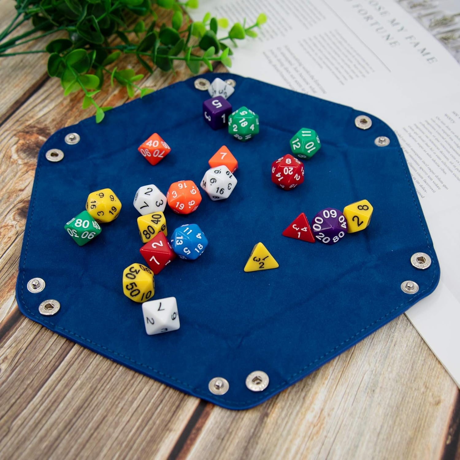 SIQUK 2 Pieces Dice Tray PU Leather Dice Folding Hexagon Tray Dice Holder for Dice Games like RPG, DND and Other Table Games (Red and Royal Blue) image number 5