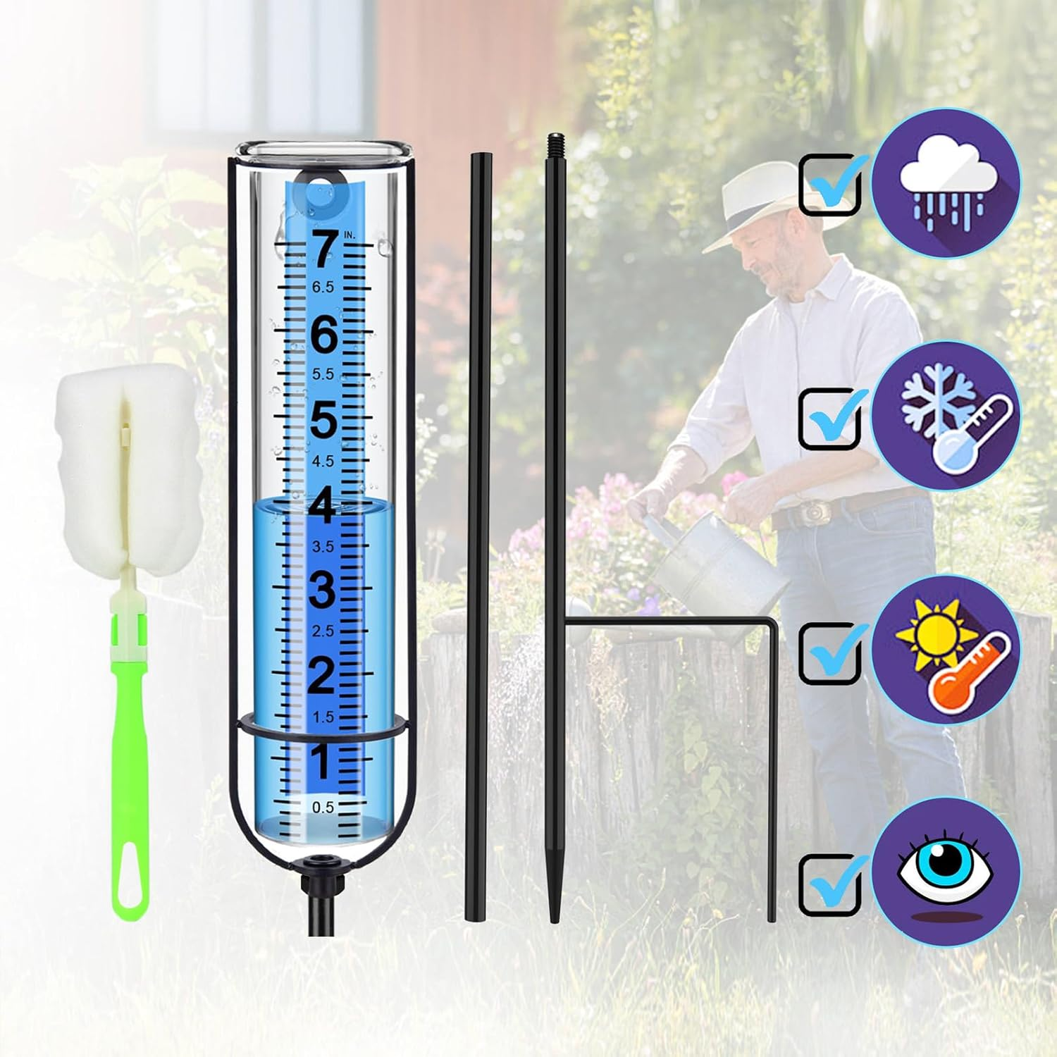 Height Adjustable Rain, Stylish 7 Inch Rain for Garden, Lawn, Patio image number 3